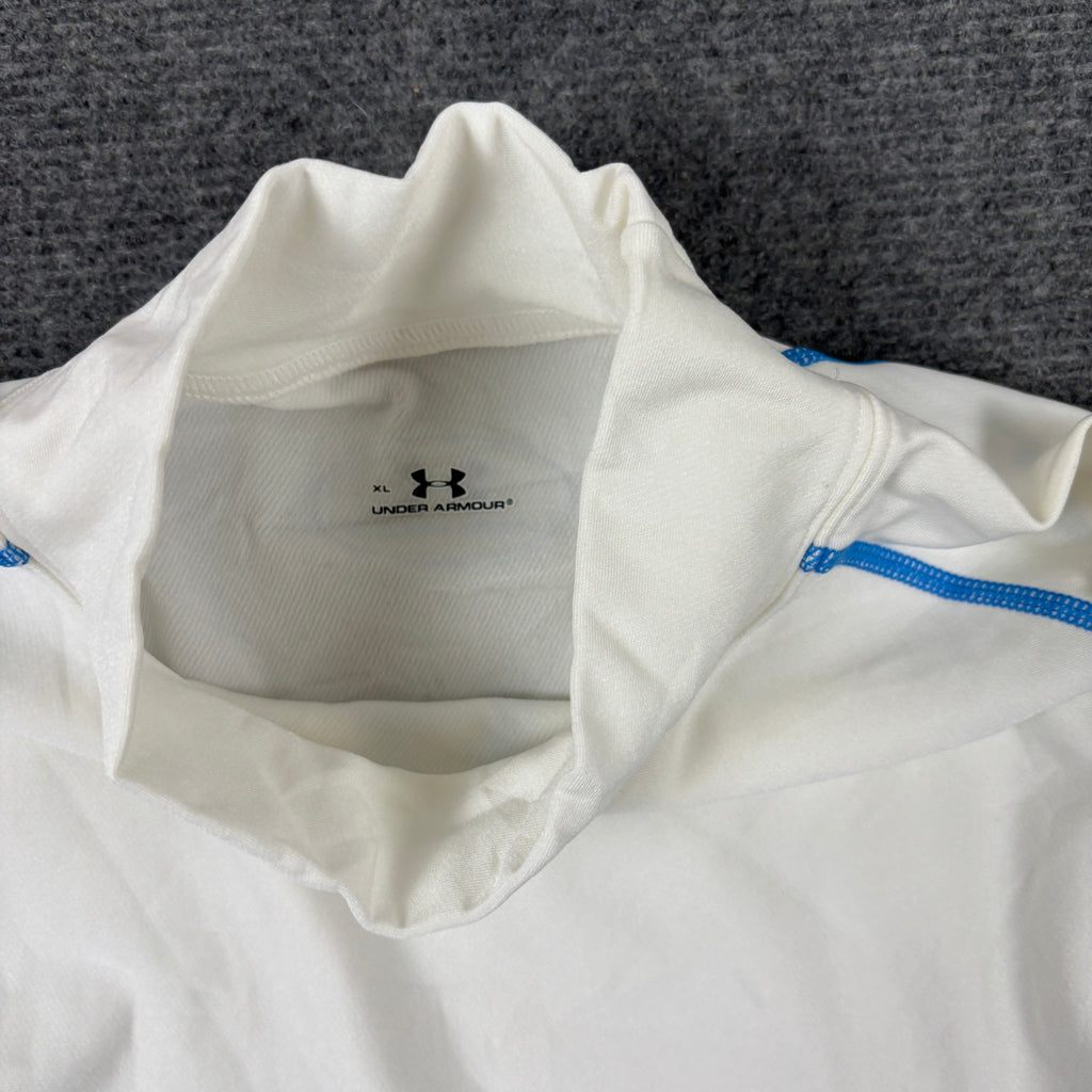 Y2K Under Armour Mock Neck Compression Top Men's Small White Blue Activewear