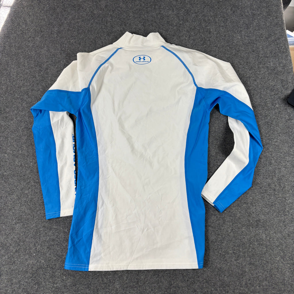 Y2K Under Armour Mock Neck Compression Top Men's Small White Blue Activewear