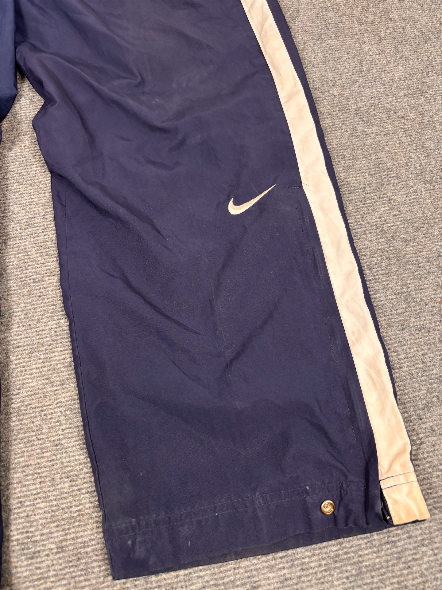 Vintage Y2K Nike Track Pants Men's L Navy White Panels Swoosh Joggers Wide Leg