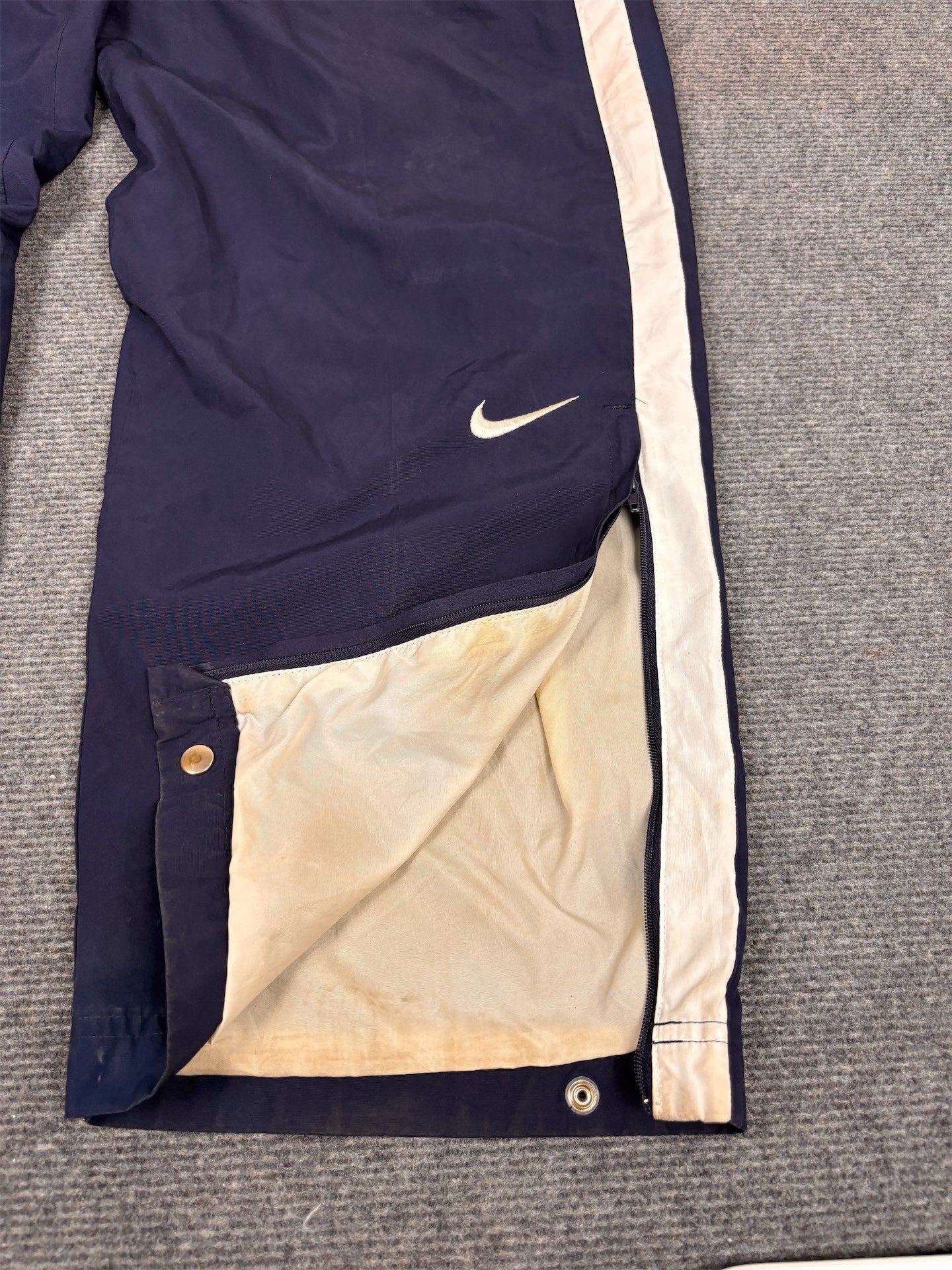 Vintage Y2K Nike Track Pants Men's L Navy White Panels Swoosh Joggers Wide Leg