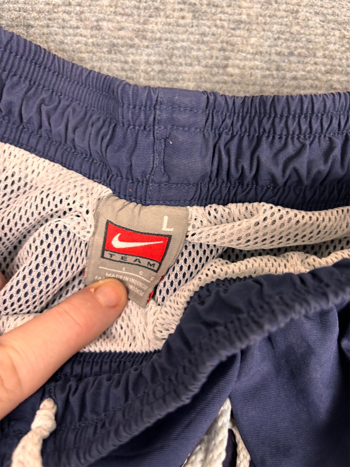 Vintage Y2K Nike Track Pants Men's L Navy White Panels Swoosh Joggers Wide Leg