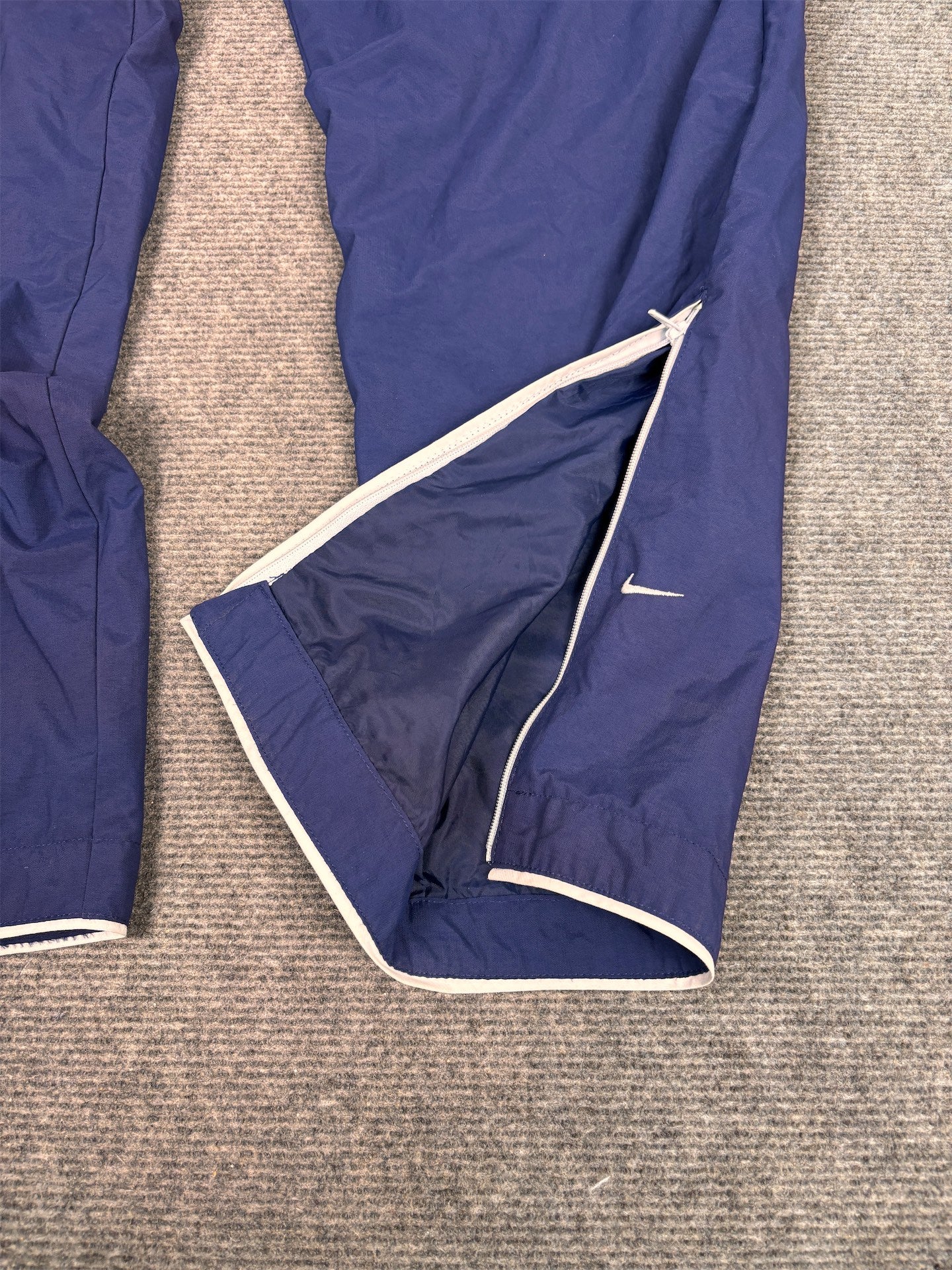 Vintage Y2K Nike Track Pants Women's M Navy Blue Swoosh Pping Joggers Straight Leg