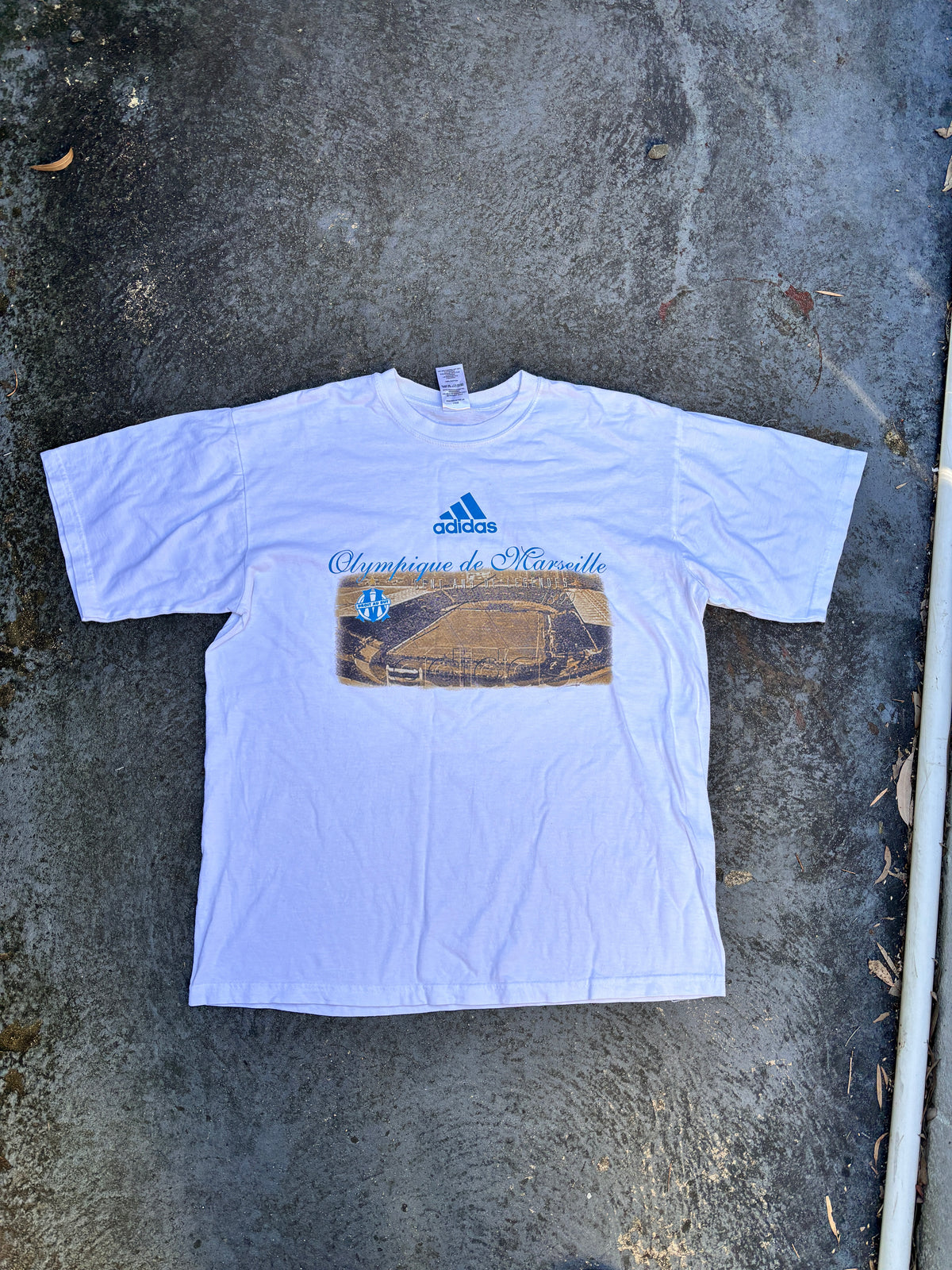 Vintage Y2K Adidas Olympic de Marseille T-Shirt Size M White Football Club Graphic