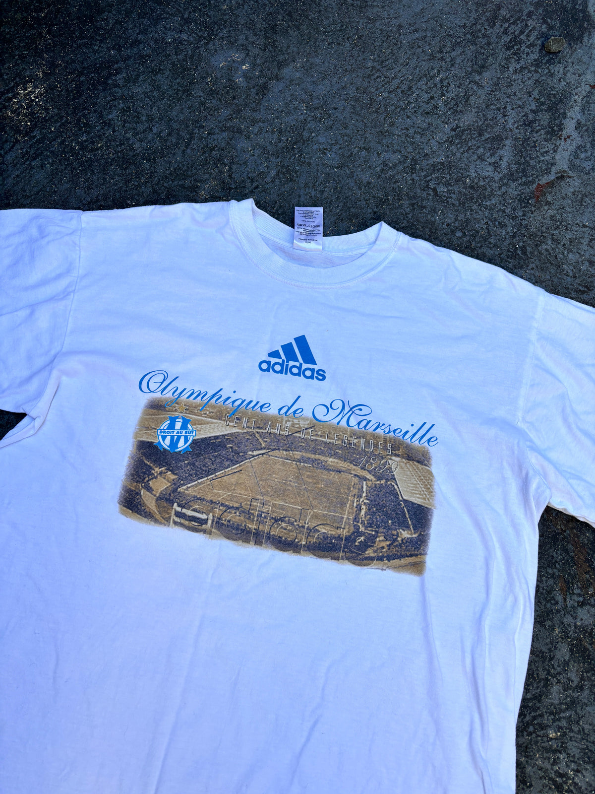 Vintage Y2K Adidas Olympic de Marseille T-Shirt Size M White Football Club Graphic