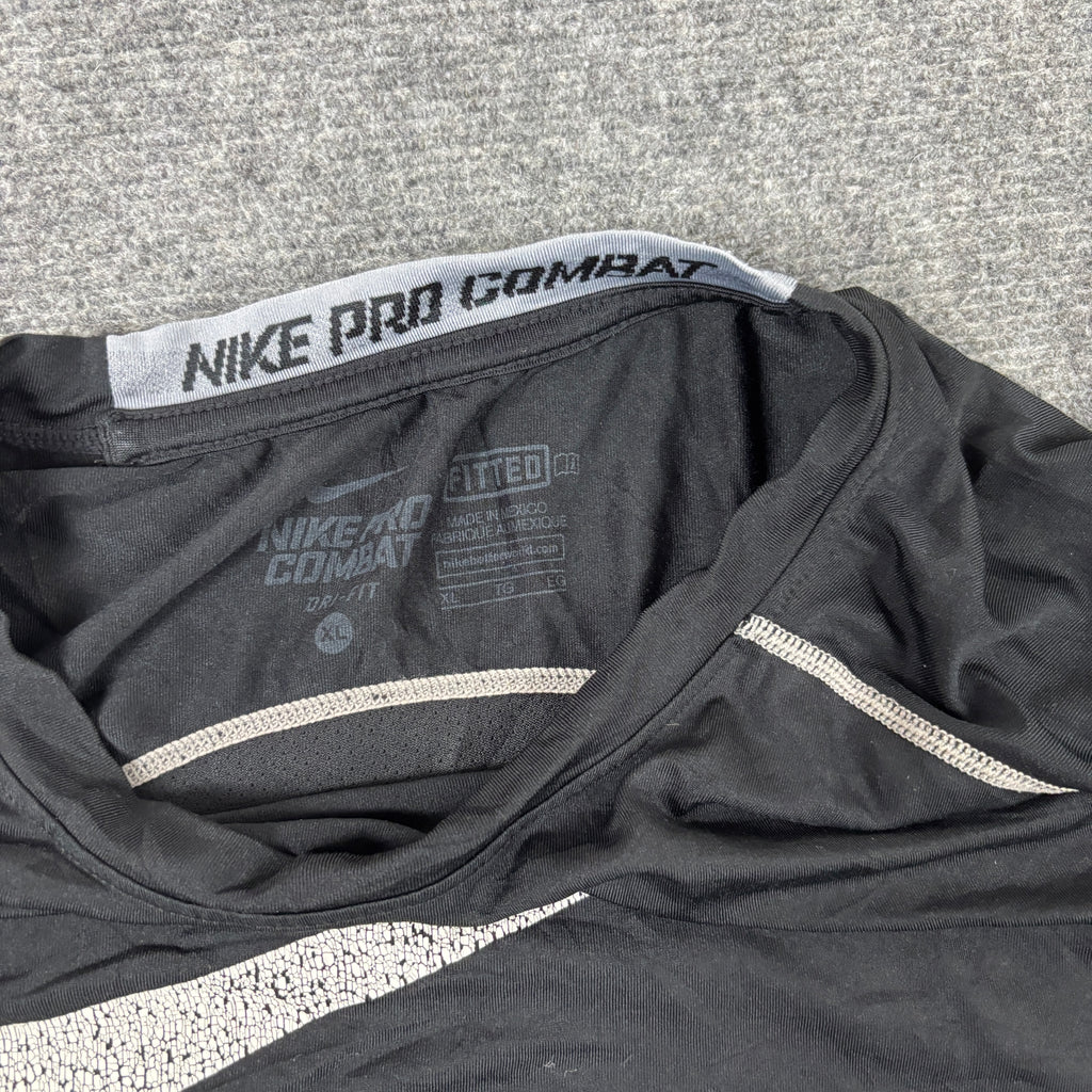 Nike Pro Combat Training T-shirt Men's Medium Black Grey Big Swoosh Activewear