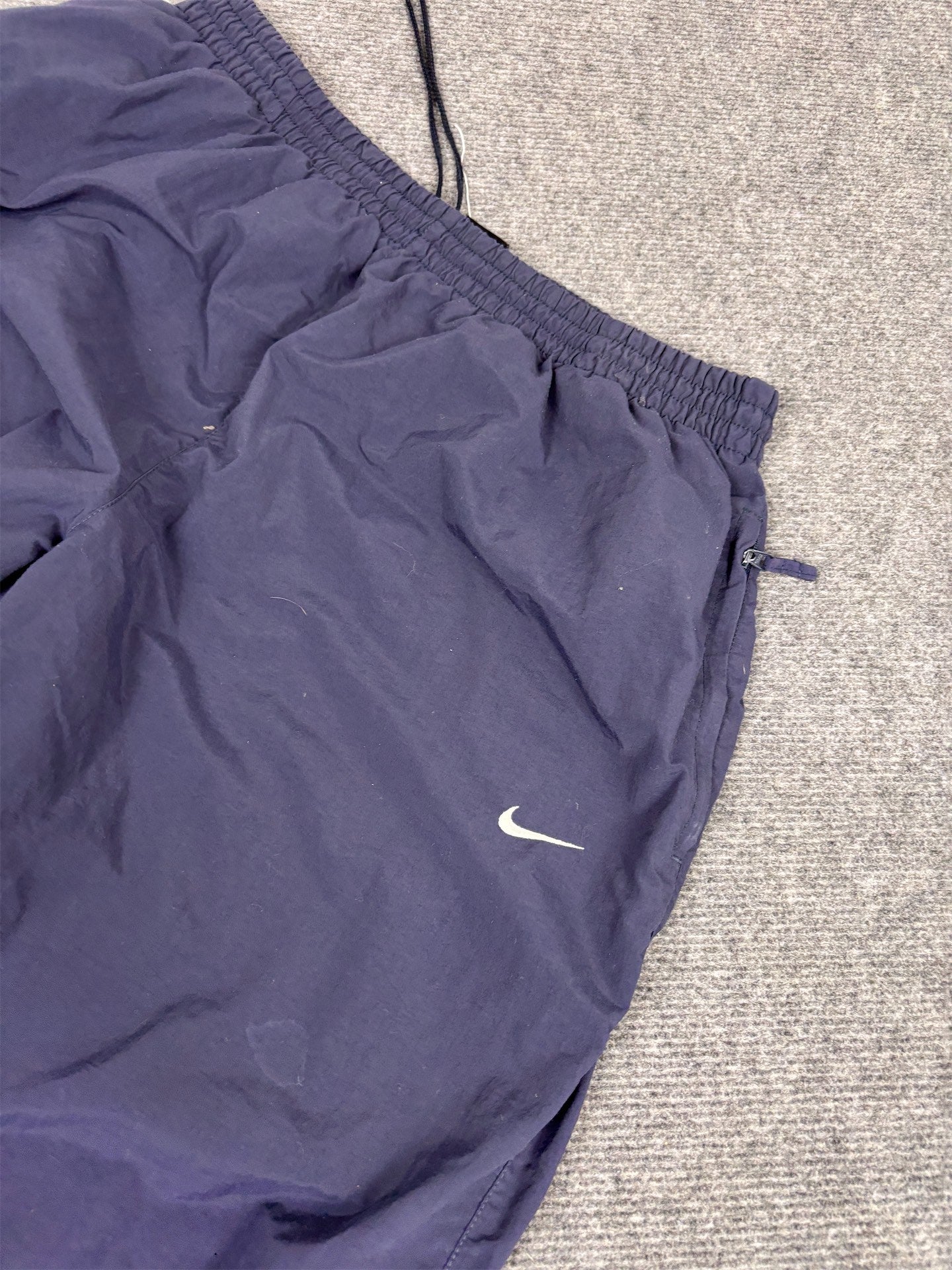 Vintage Y2K Nike Track Pants Men's L Navy White Swoosh Classic Joggers Tapered