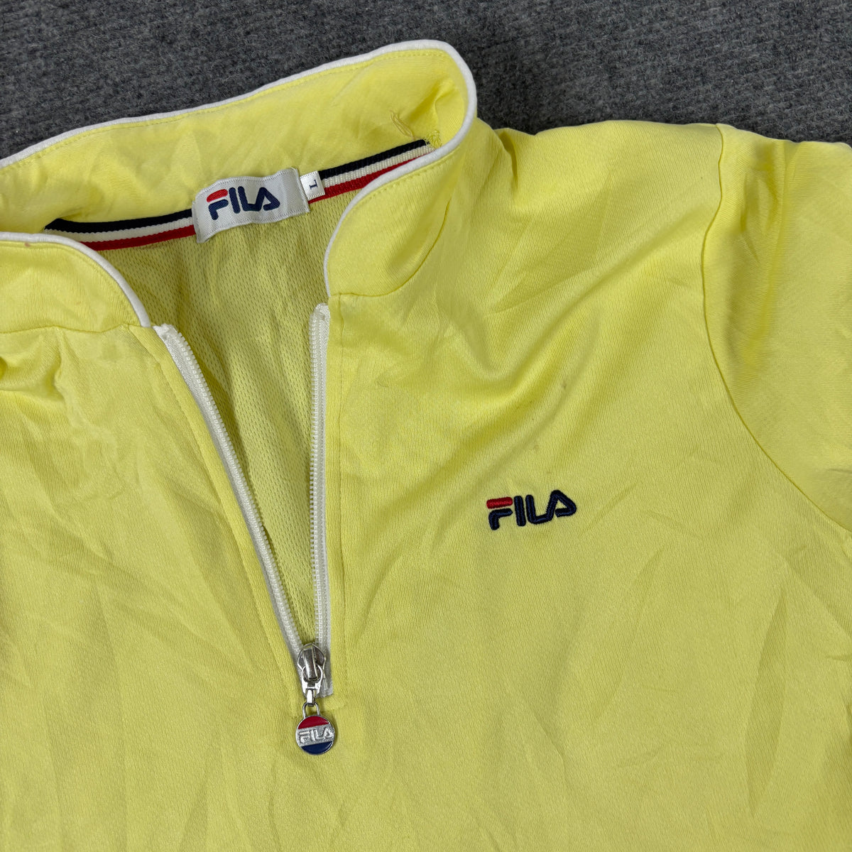 Y2K Fila 1/4 Zip Polo Top Women's XS Yellow Tennis Activewear T-shirt
