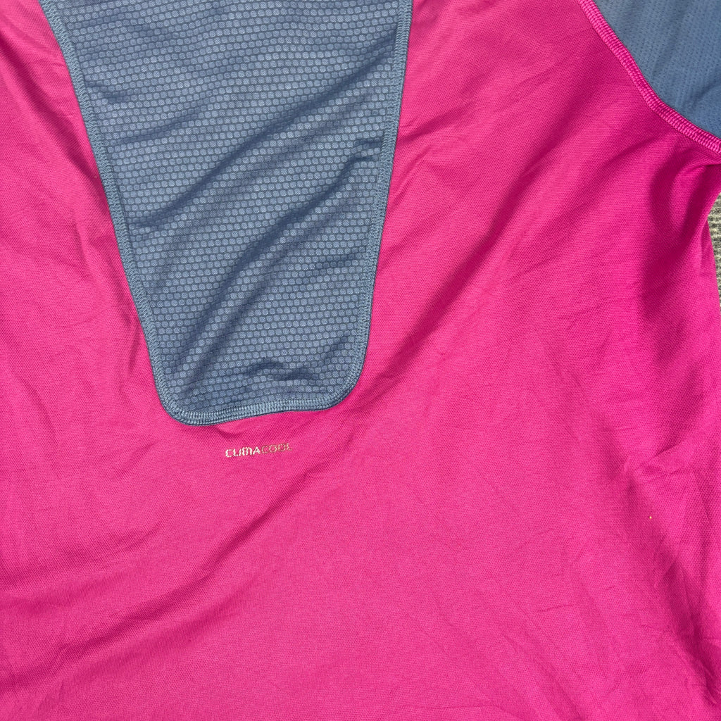 y2k Adidas Climalite V-Neck Top Women's Medium Pink Navy Activewear Jersey