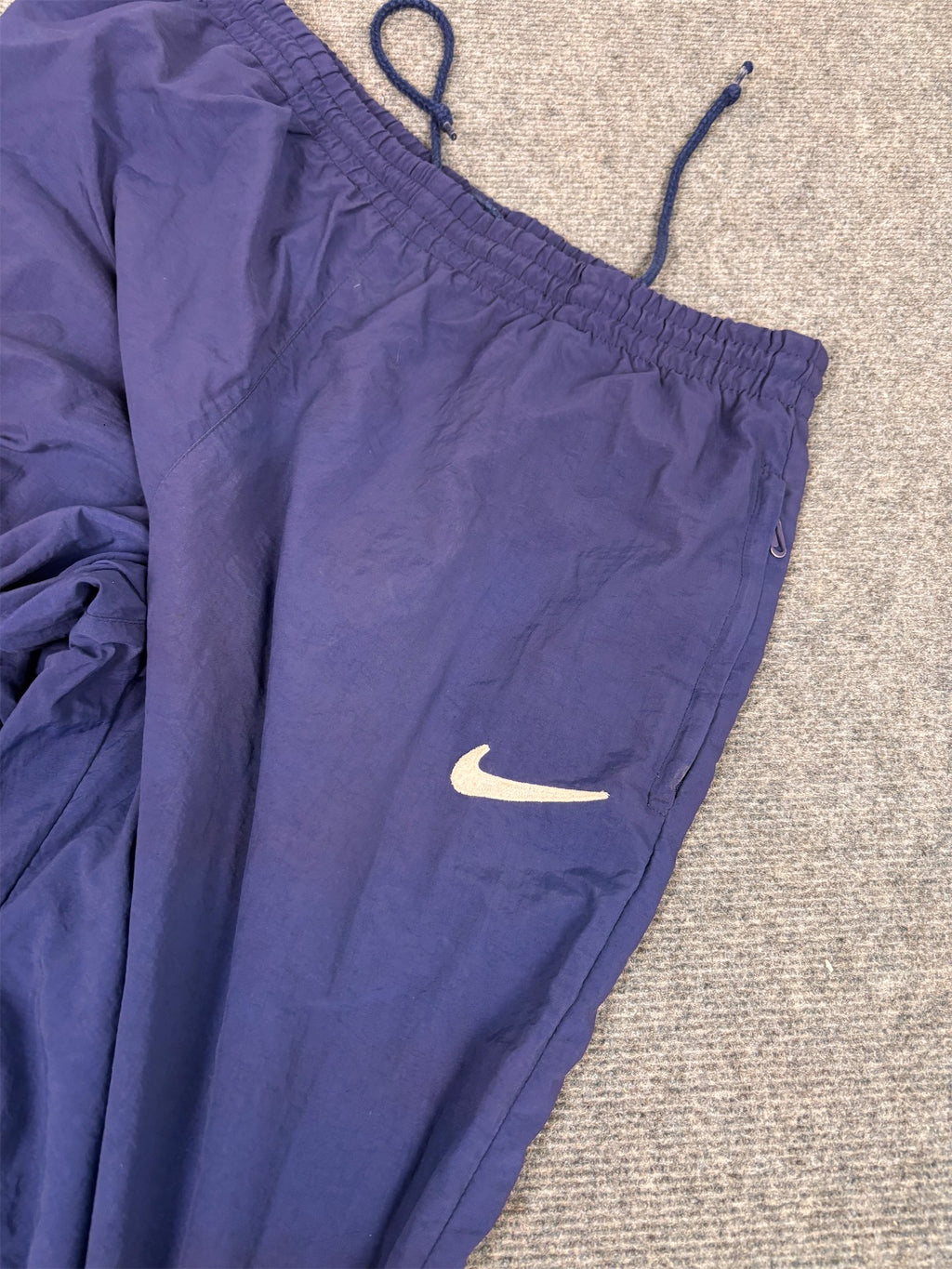 Vintage 90's Nike Track Pants Men's L Navy White Swoosh Classic Joggers Wide Leg