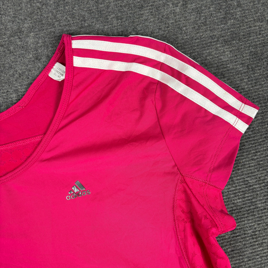 y2k Adidas Fitted Running Top Women's Small Pink Three Stripe Activewear T-shirt