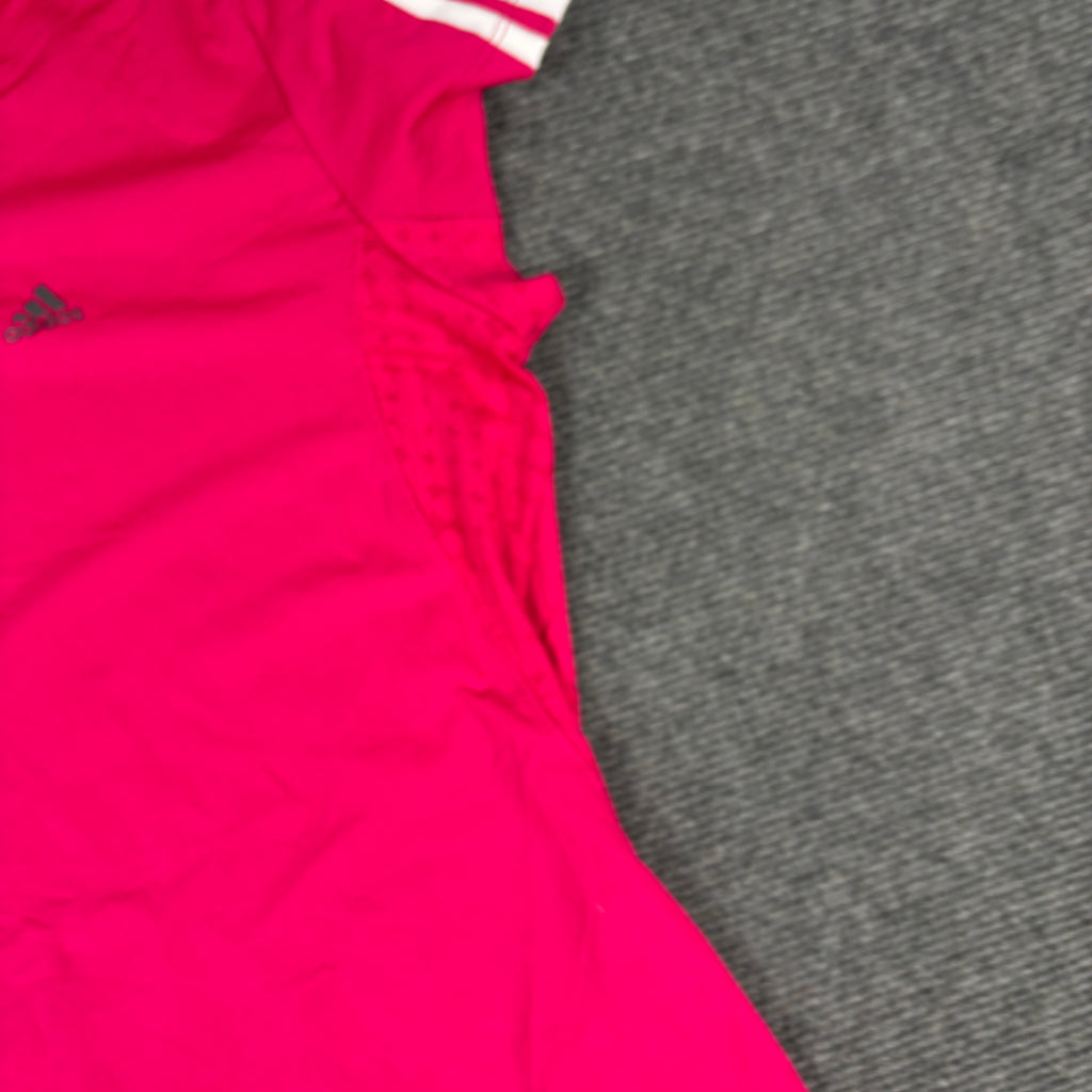 y2k Adidas Fitted Running Top Women's Small Pink Three Stripe Activewear T-shirt