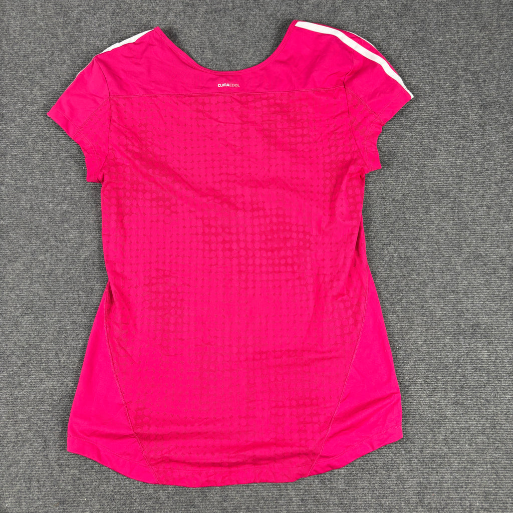 y2k Adidas Fitted Running Top Women's Small Pink Three Stripe Activewear T-shirt