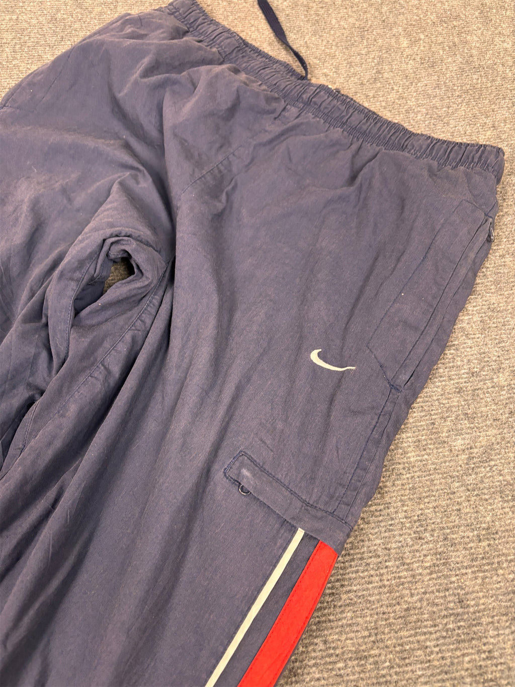Vintage Y2K Nike Cargo Track Pants Men's L Navy Red White Panel Joggers Wide Leg
