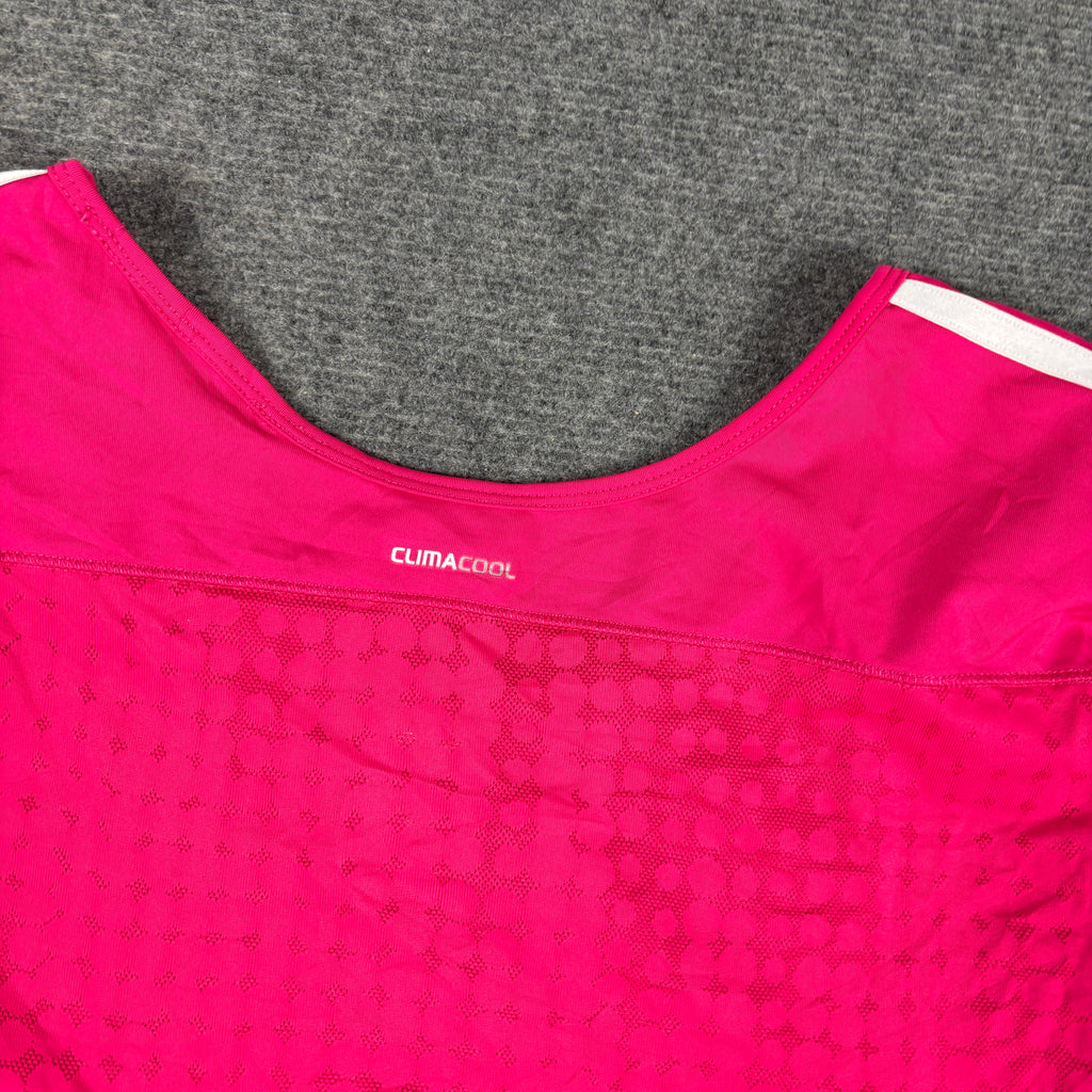 y2k Adidas Fitted Running Top Women's Small Pink Three Stripe Activewear T-shirt
