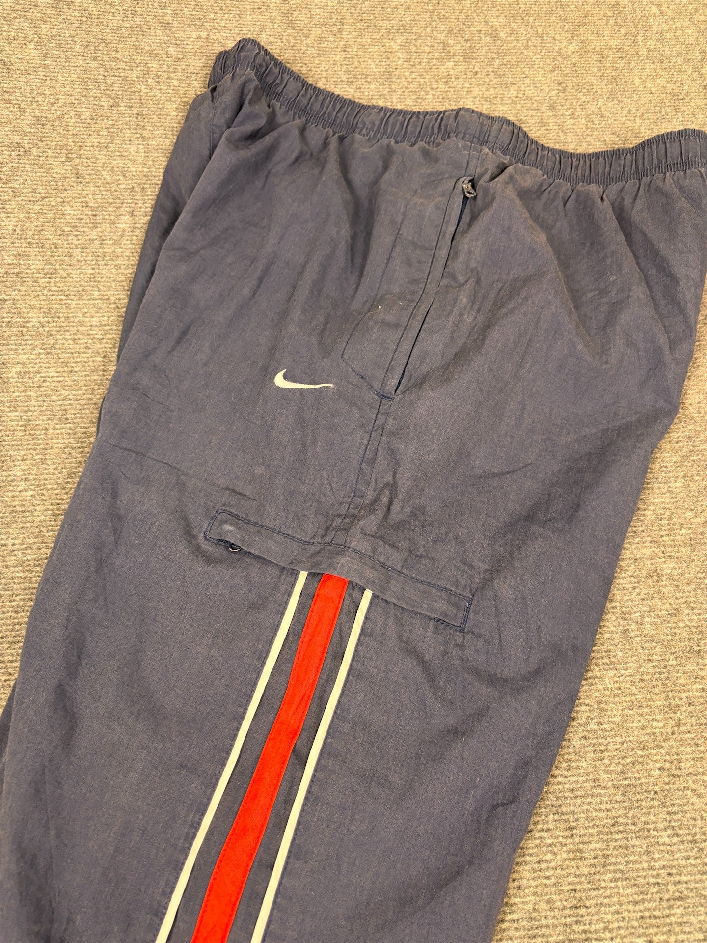 Vintage Y2K Nike Cargo Track Pants Men's L Navy Red White Panel Joggers Wide Leg
