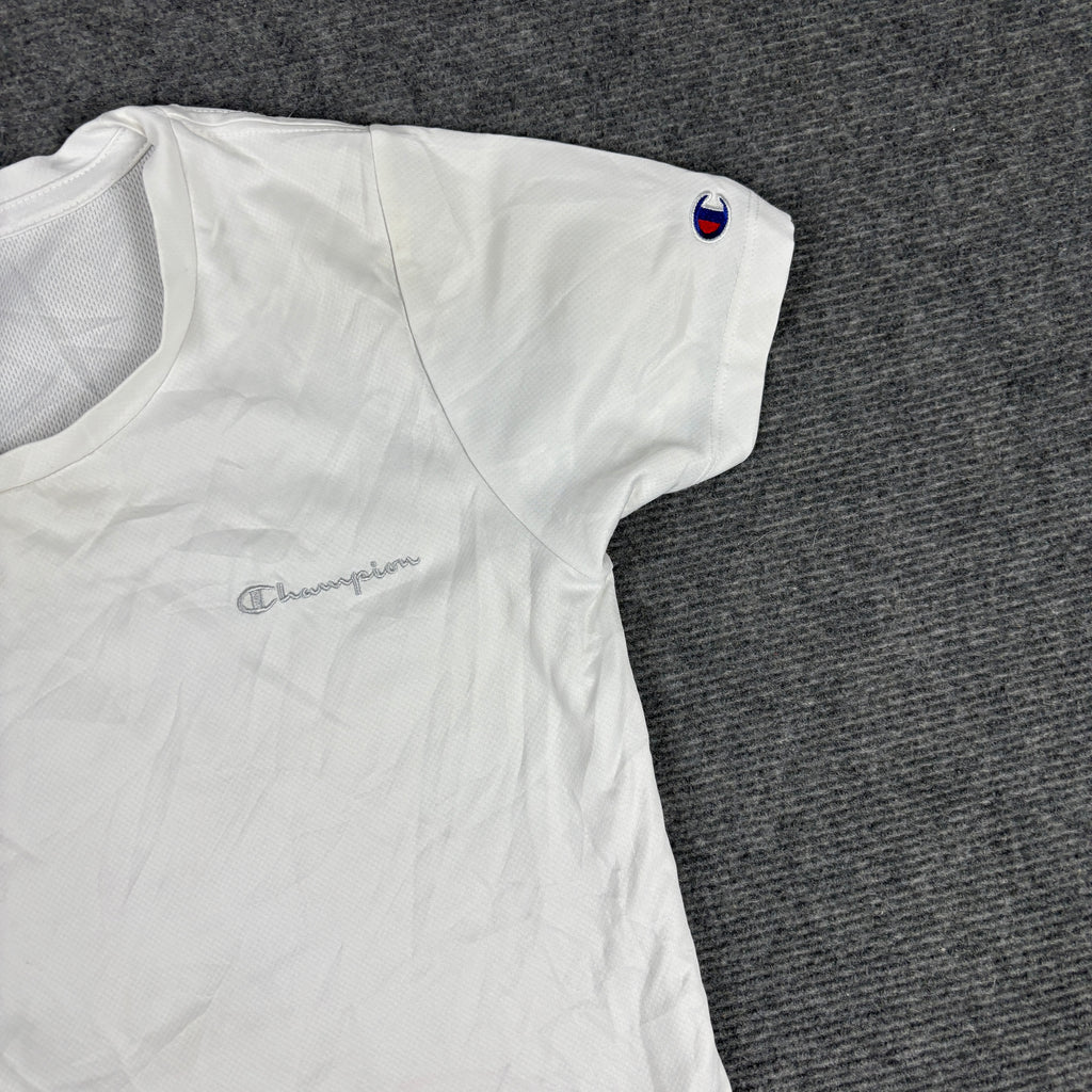 Champion Script Logo Fitted Top Women's Medium White Activewear T-shirt