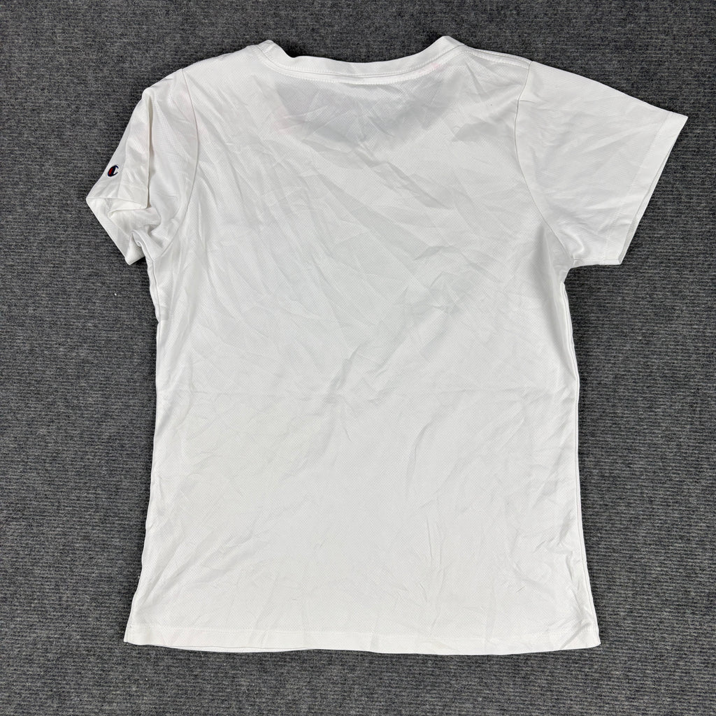 Champion Script Logo Fitted Top Women's Medium White Activewear T-shirt