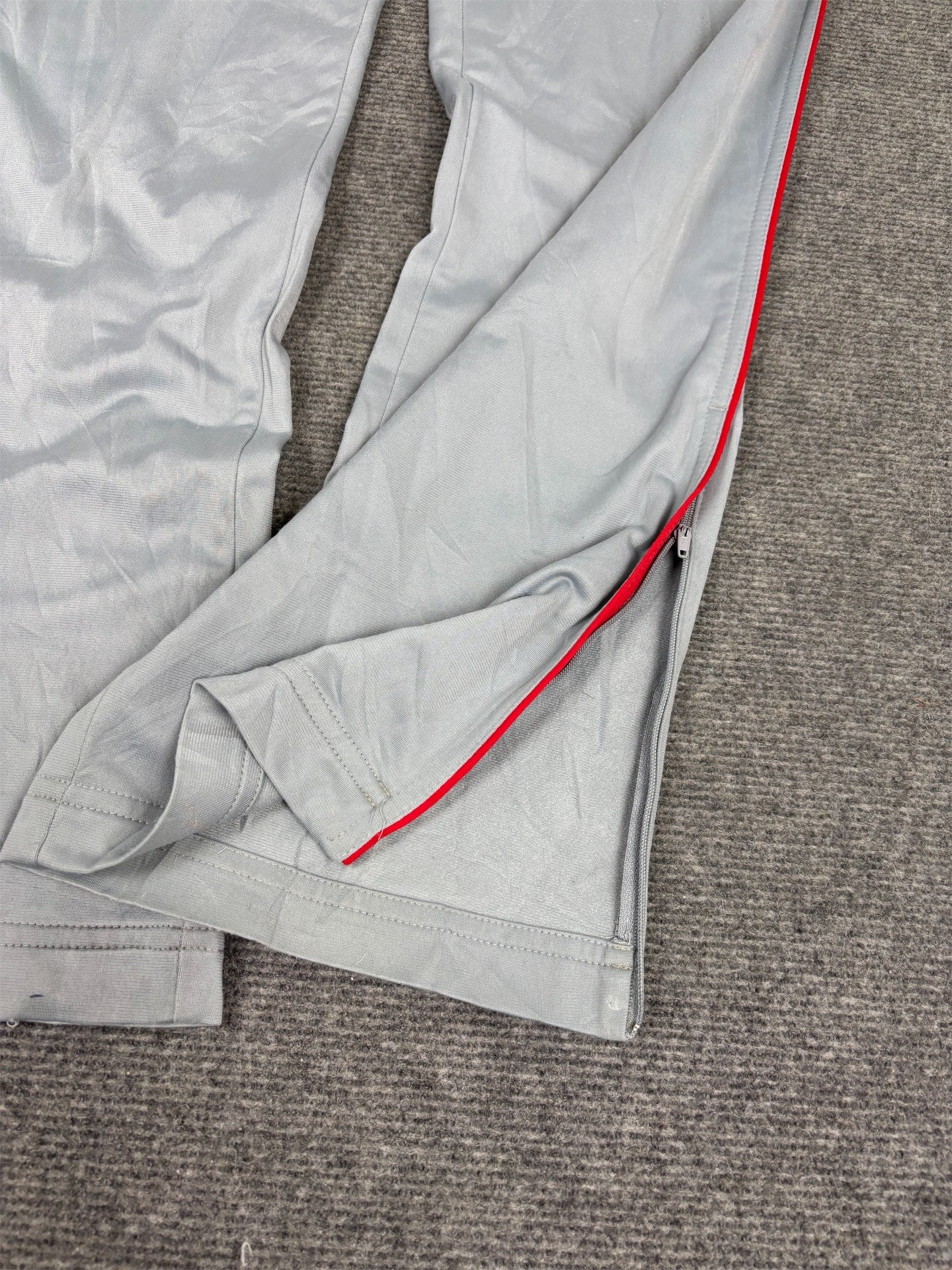 Vintage Y2K Nike Track Pants Men's S Grey Red Piping Swoosh Straight Leg