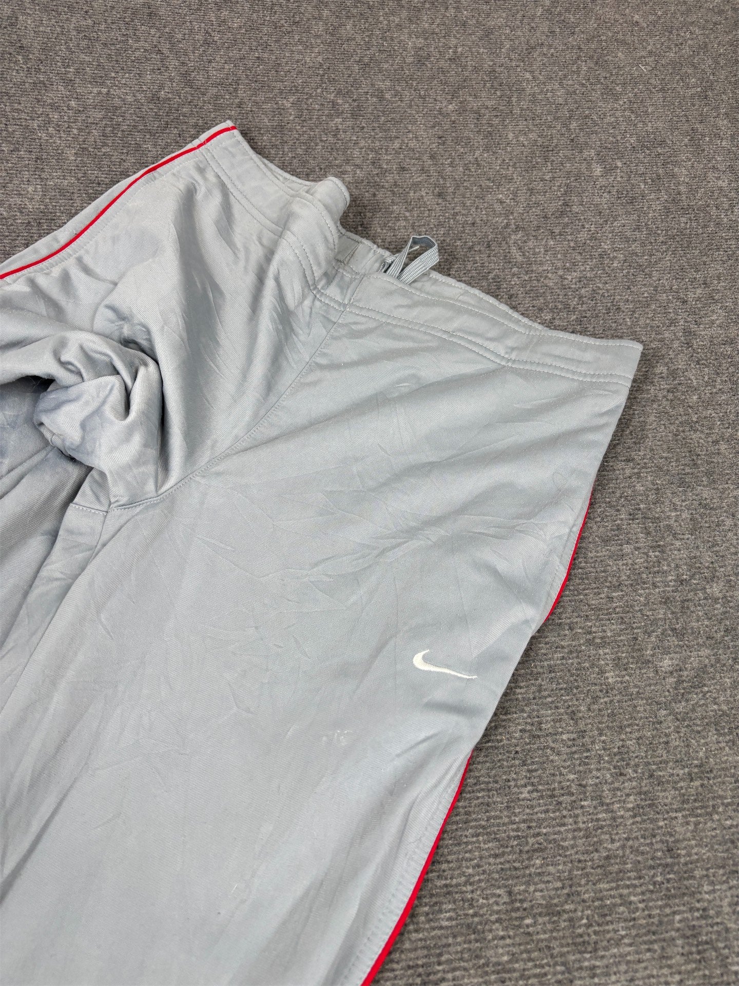Vintage Y2K Nike Track Pants Men's S Grey Red Piping Swoosh Straight Leg