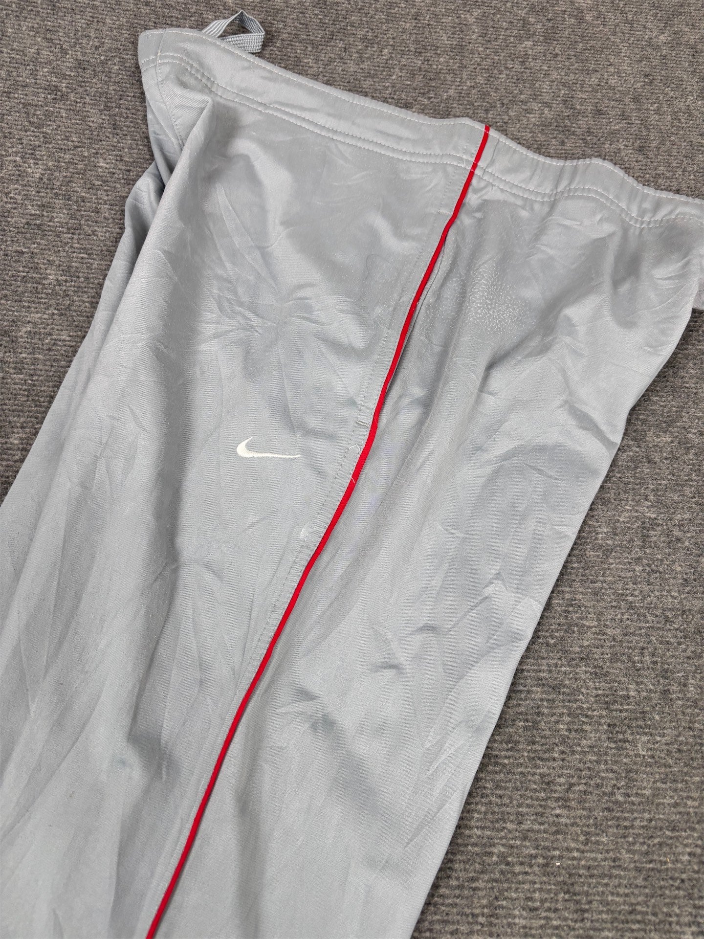 Vintage Y2K Nike Track Pants Men's S Grey Red Piping Swoosh Straight Leg