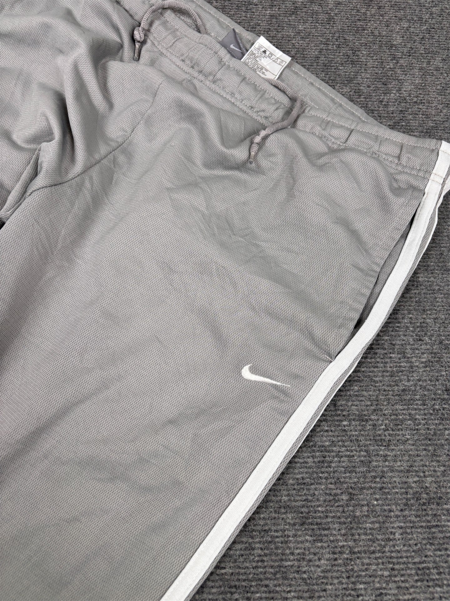 Vintage Y2K Nike Track Pants Men's XL Grey White Panels Swoosh Joggers Straight Leg