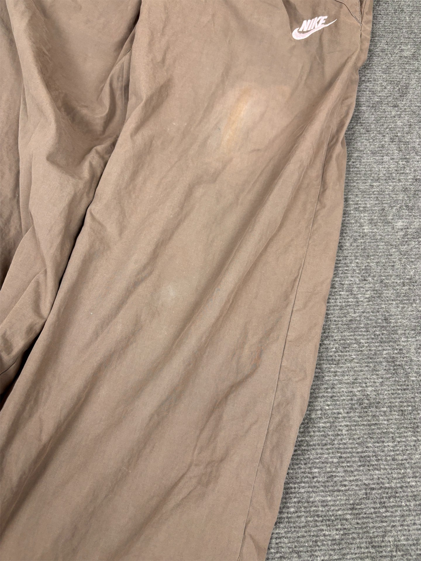 Vintage Y2K Nike Track Pants Women's M Brown Pink Logo Bungee Joggers Straight Leg