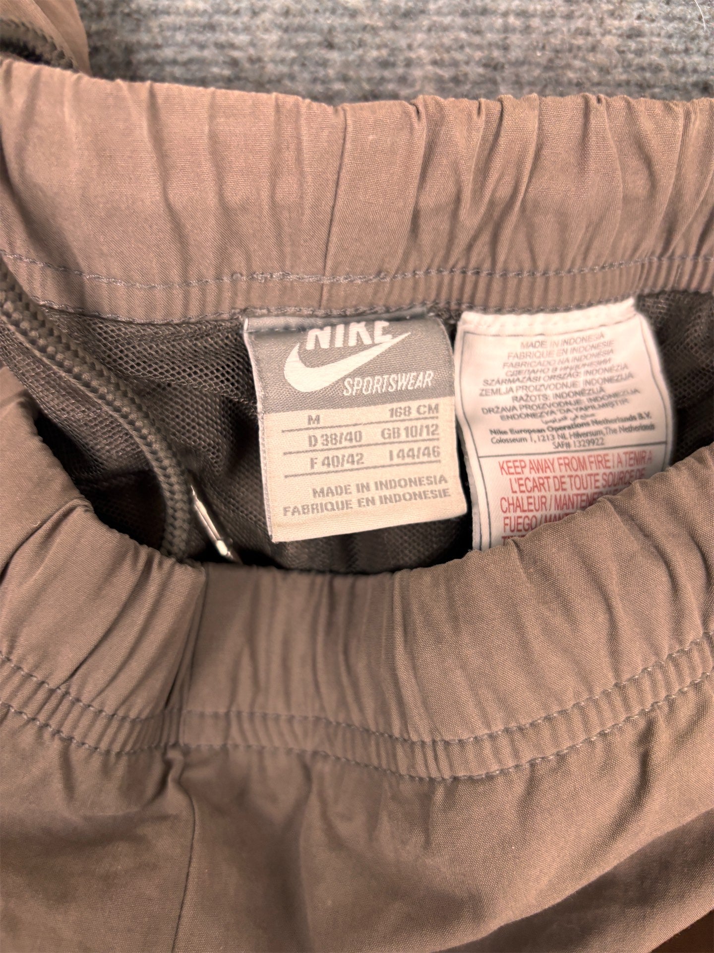 Vintage Y2K Nike Track Pants Women's M Brown Pink Logo Bungee Joggers Straight Leg