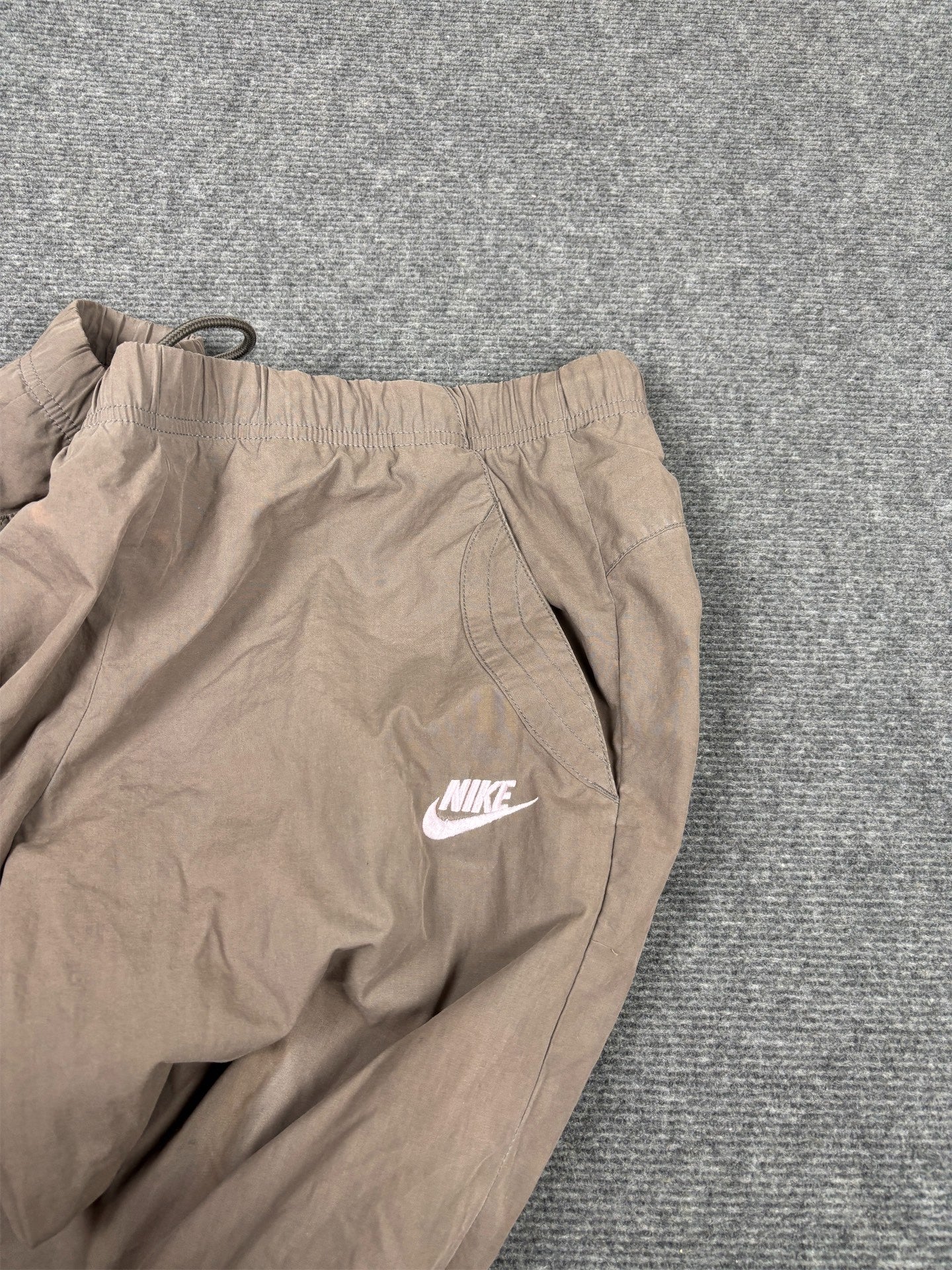 Vintage Y2K Nike Track Pants Women's M Brown Pink Logo Bungee Joggers Straight Leg