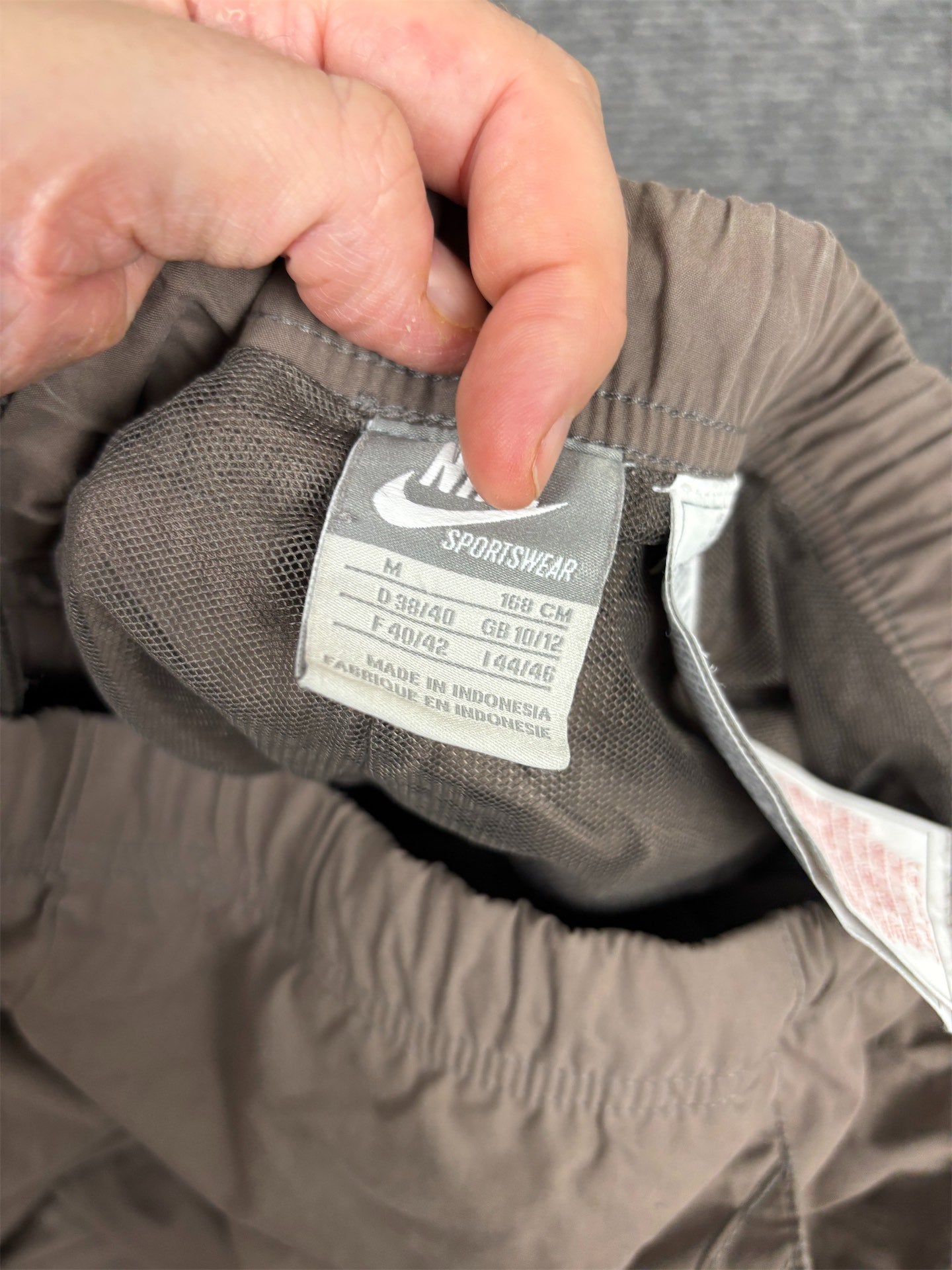 Vintage Y2K Nike Track Pants Women's M Brown Pink Logo Bungee Joggers Straight Leg