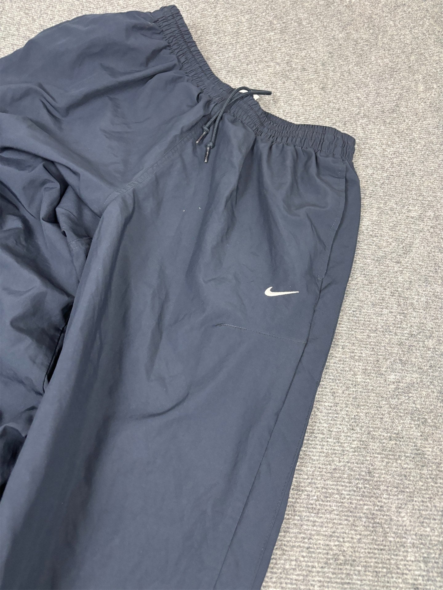 Classic Nike Track Pants Men's L Navy White Swoosh Joggers Wide Leg