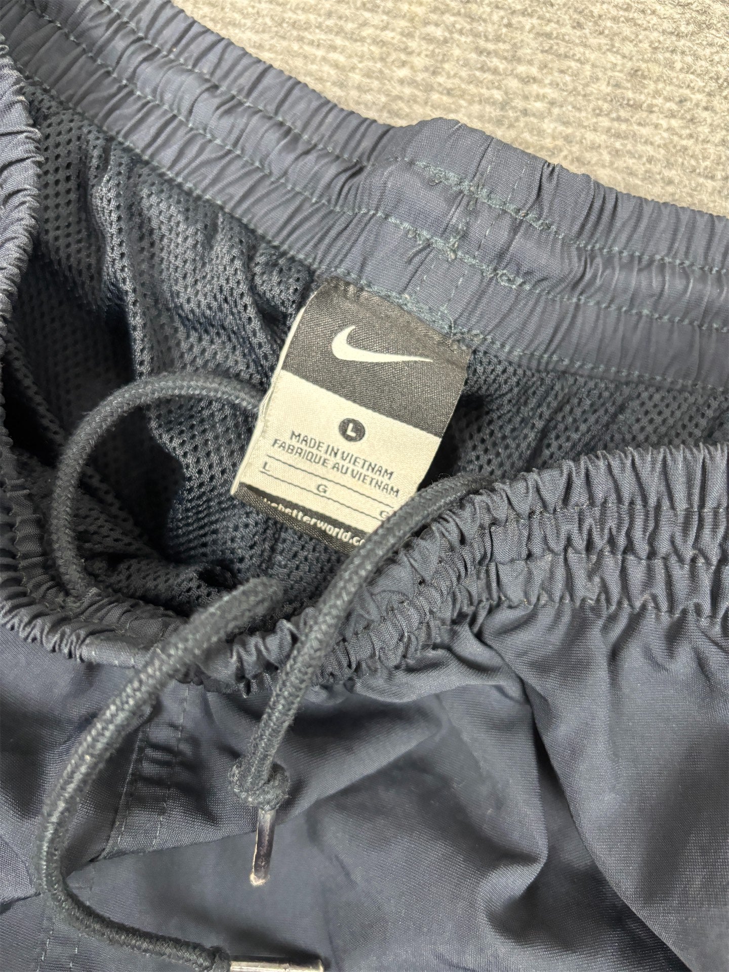 Classic Nike Track Pants Men's L Navy White Swoosh Joggers Wide Leg