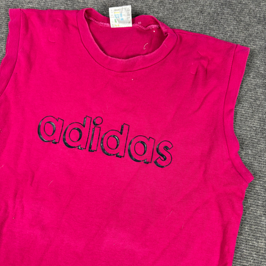 Vintage Y2K Adidas Tank Top Women's Small Pink Spellout Logo Activewear