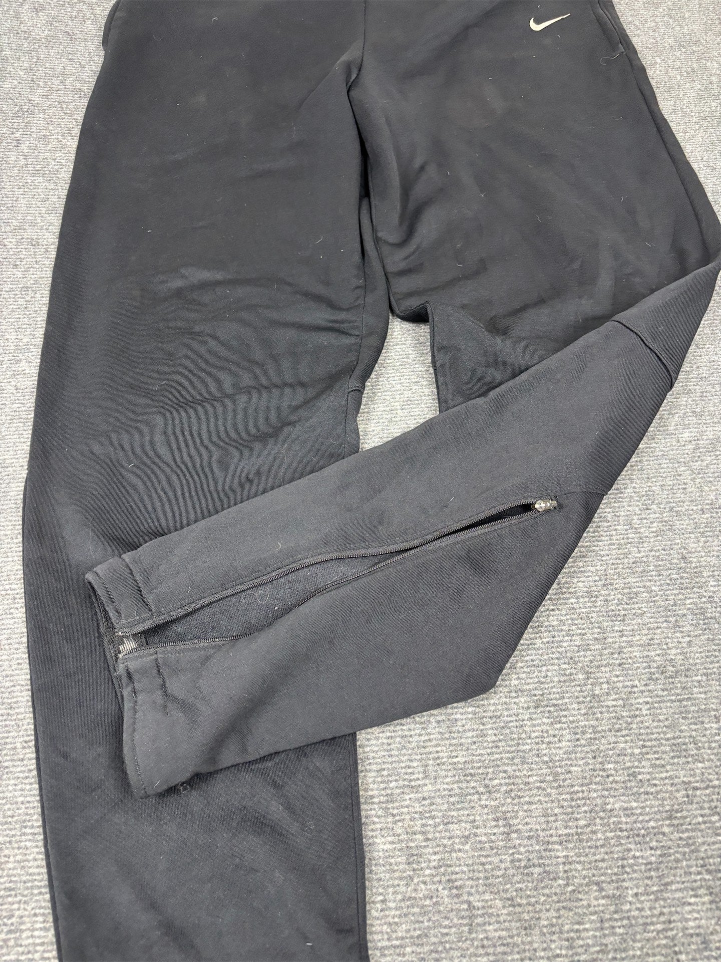 Vintage Y2K Nike Track Pants Men's XL Black White Swoosh Padded Running Joggers Tapered