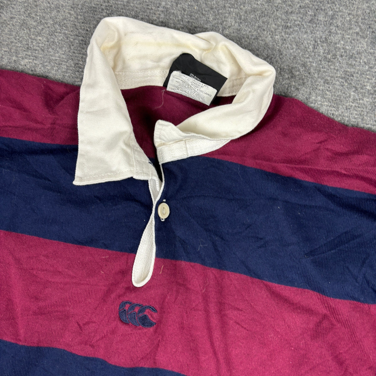 Vintage 90s Canterbury Rugby Polo Men's XL Burgundy Navy Stripe Jersey