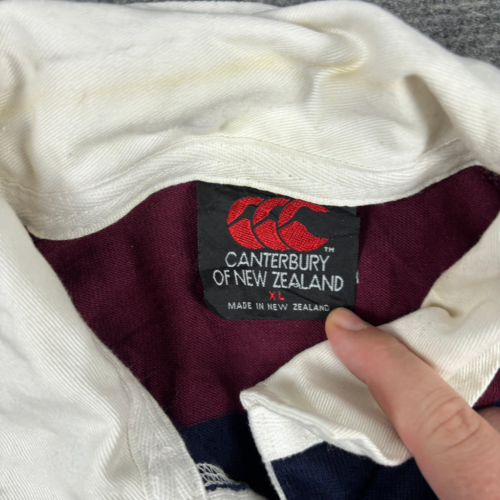 Vintage 90s Canterbury Rugby Polo Men's XL Burgundy Navy Stripe Jersey