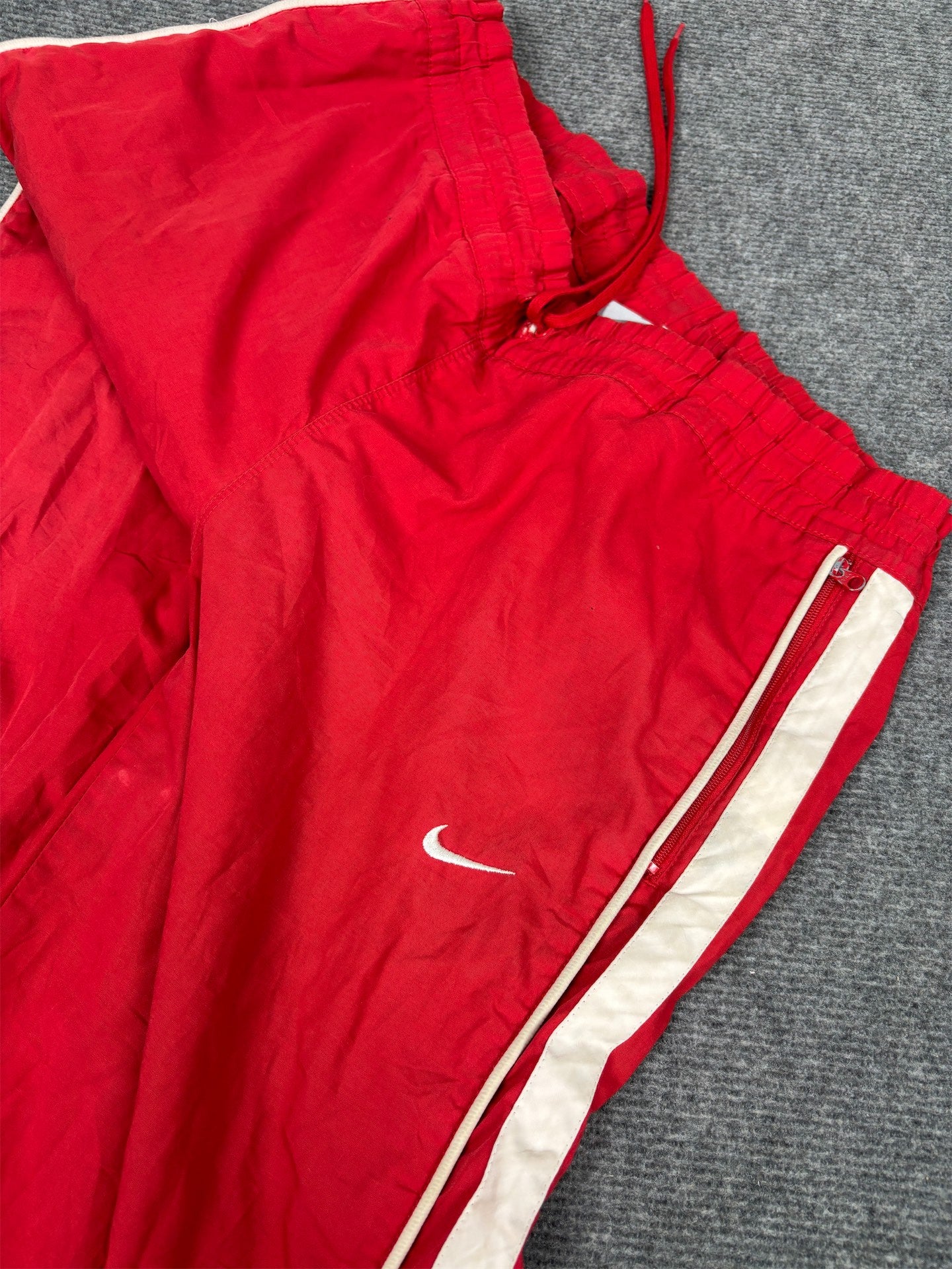 Vintage Y2K Nike Track Pants Women's M Red White Swoosh Piping Joggers Straight Leg