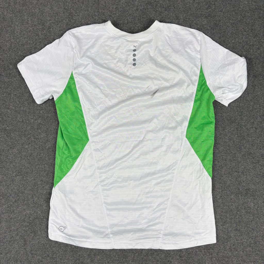 Y2K Puma Cell Running T-shirt Men's Medium White Green Japanese Dead Stock Activewear