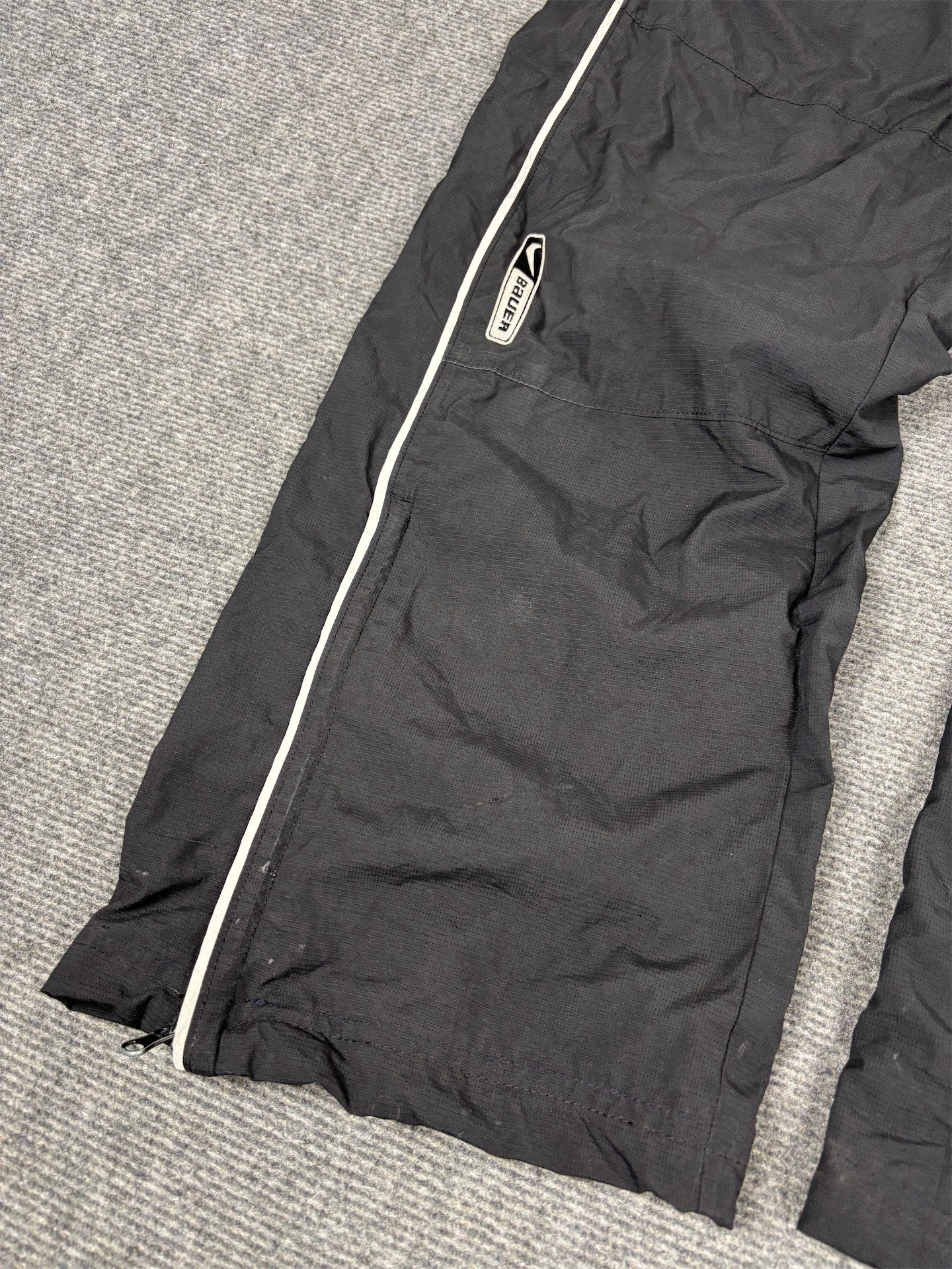 Vintage Y2K Nike x Bauer Track Pants Men's L Black White Piping Nylon Style Joggers Wide Leg