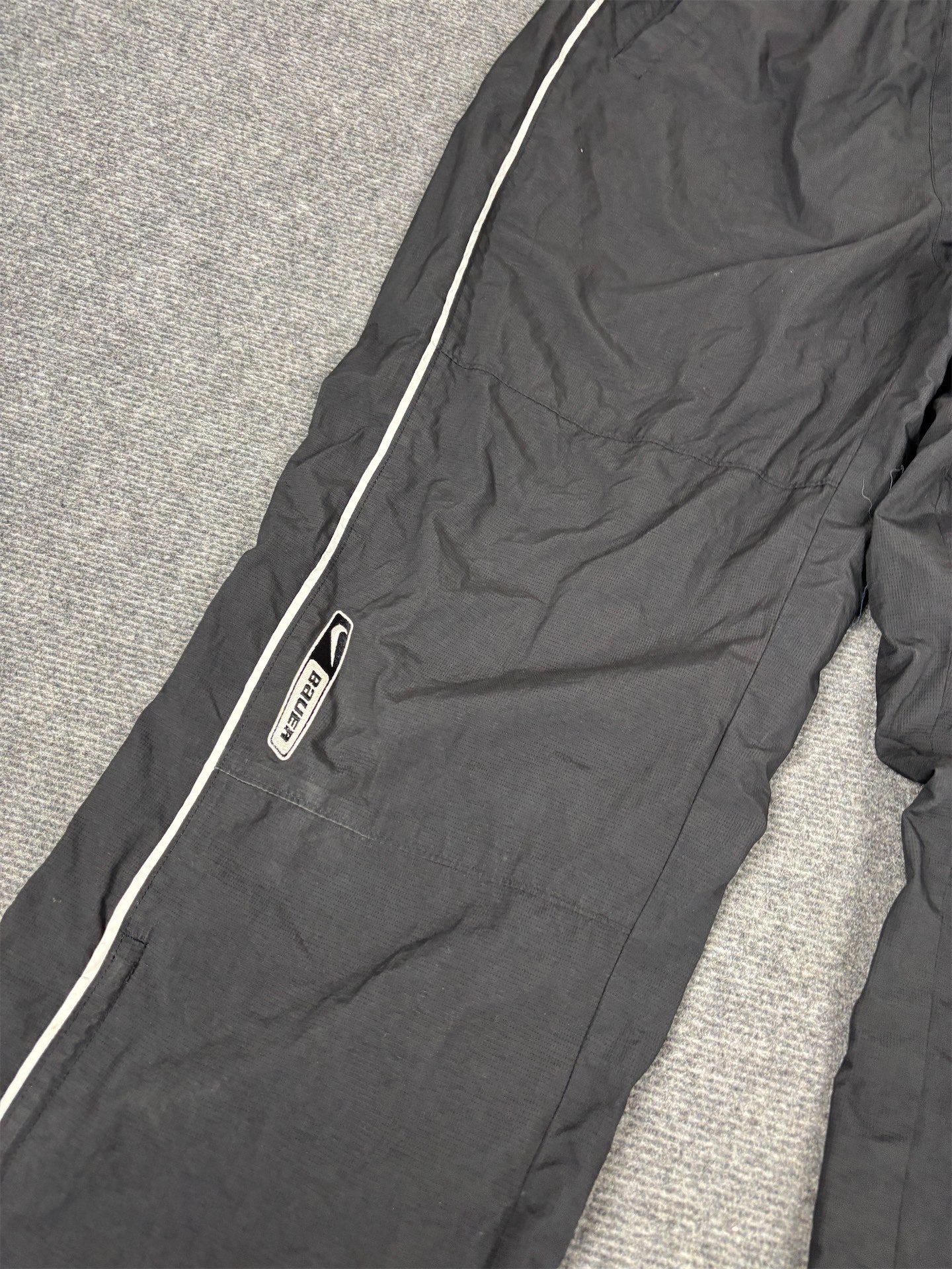 Vintage Y2K Nike x Bauer Track Pants Men's L Black White Piping Nylon Style Joggers Wide Leg