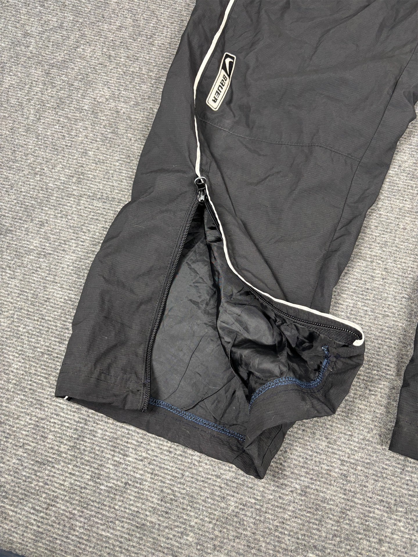 Vintage Y2K Nike x Bauer Track Pants Men's L Black White Piping Nylon Style Joggers Wide Leg