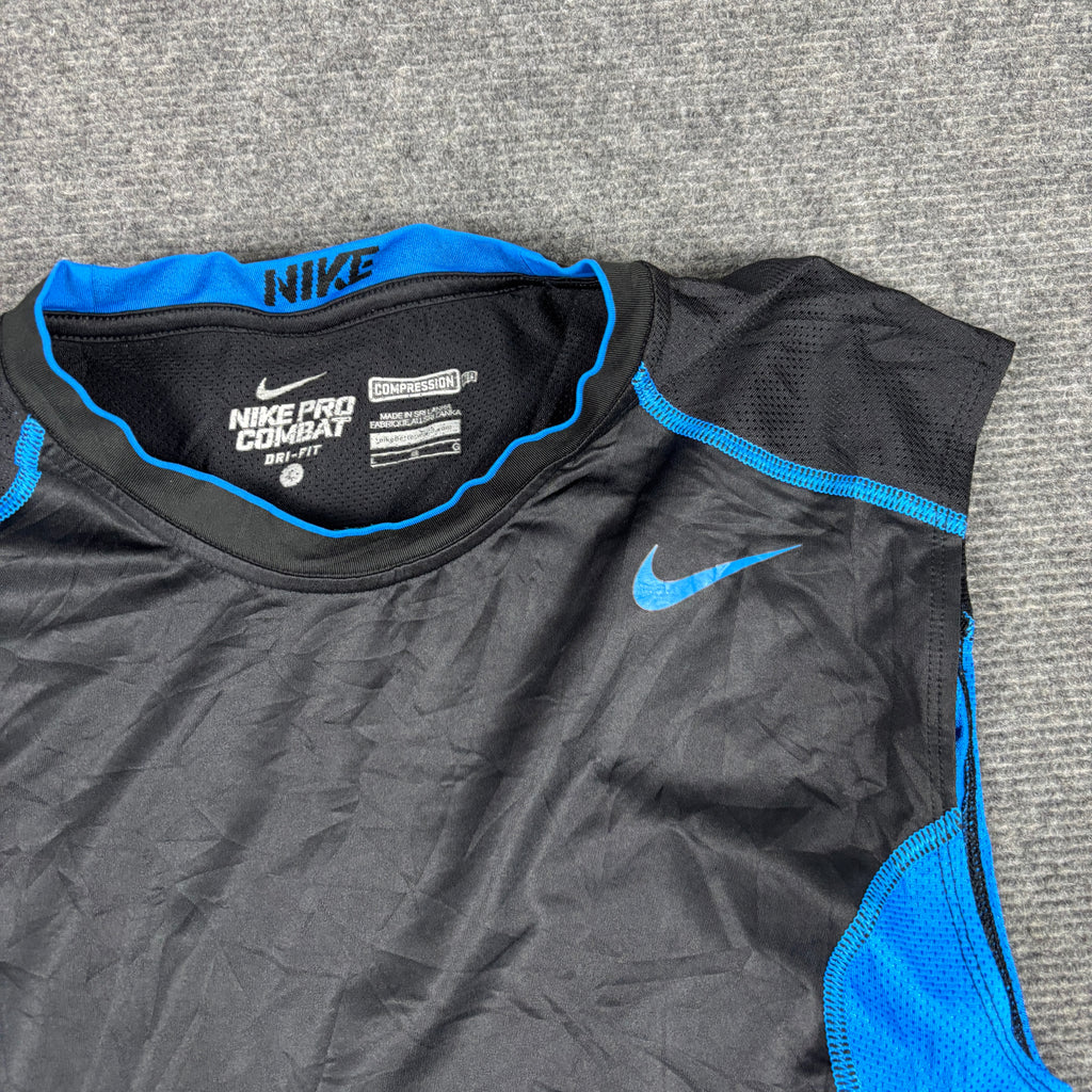 Nike Pro Combat Compression Top Men's Small Sleeveless Black Blue Activewear Tee