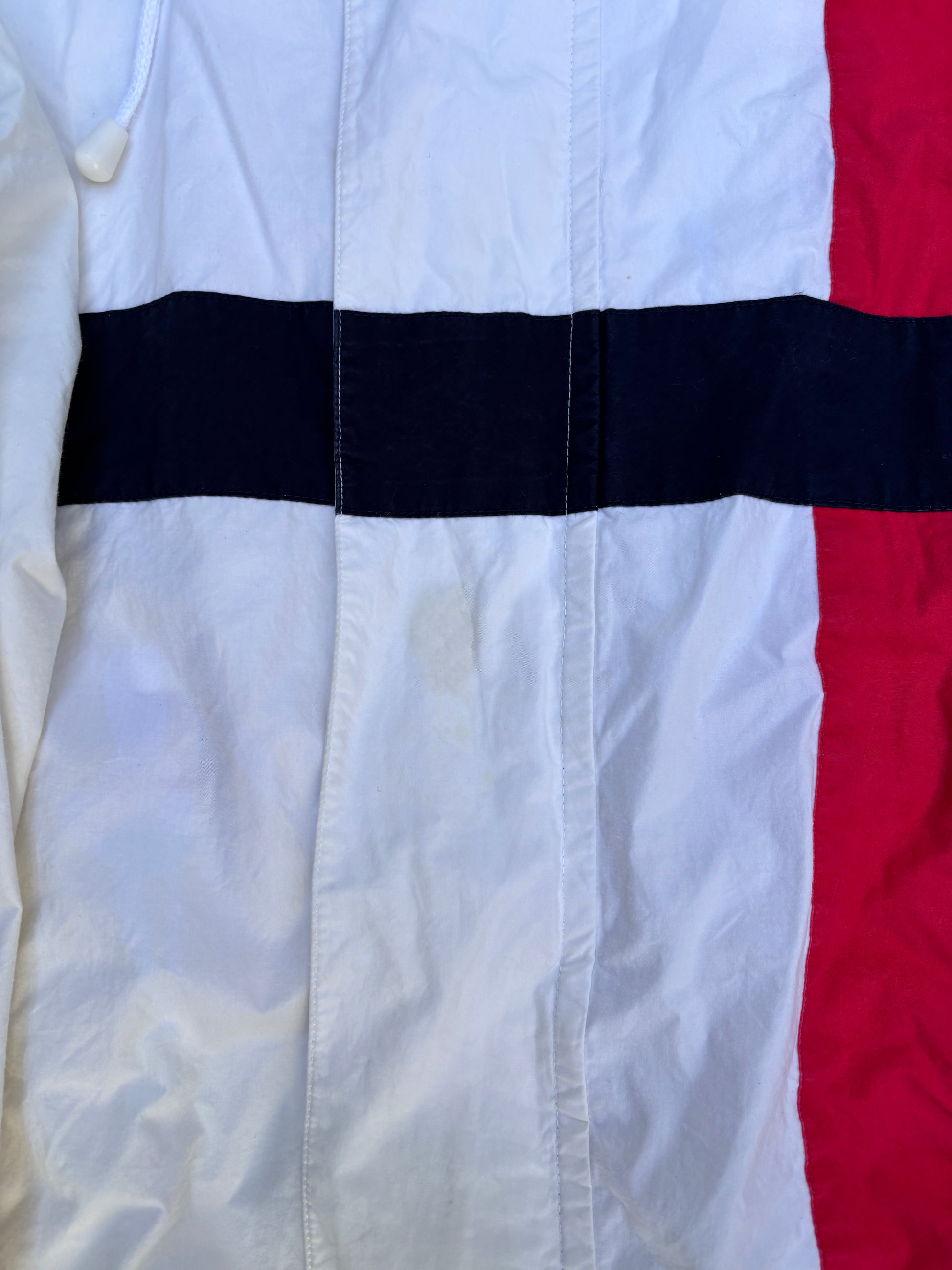 Vintage Y2K Nautica Sailing Jacket Size L Cream Red Spell Out Boxy Full Zip