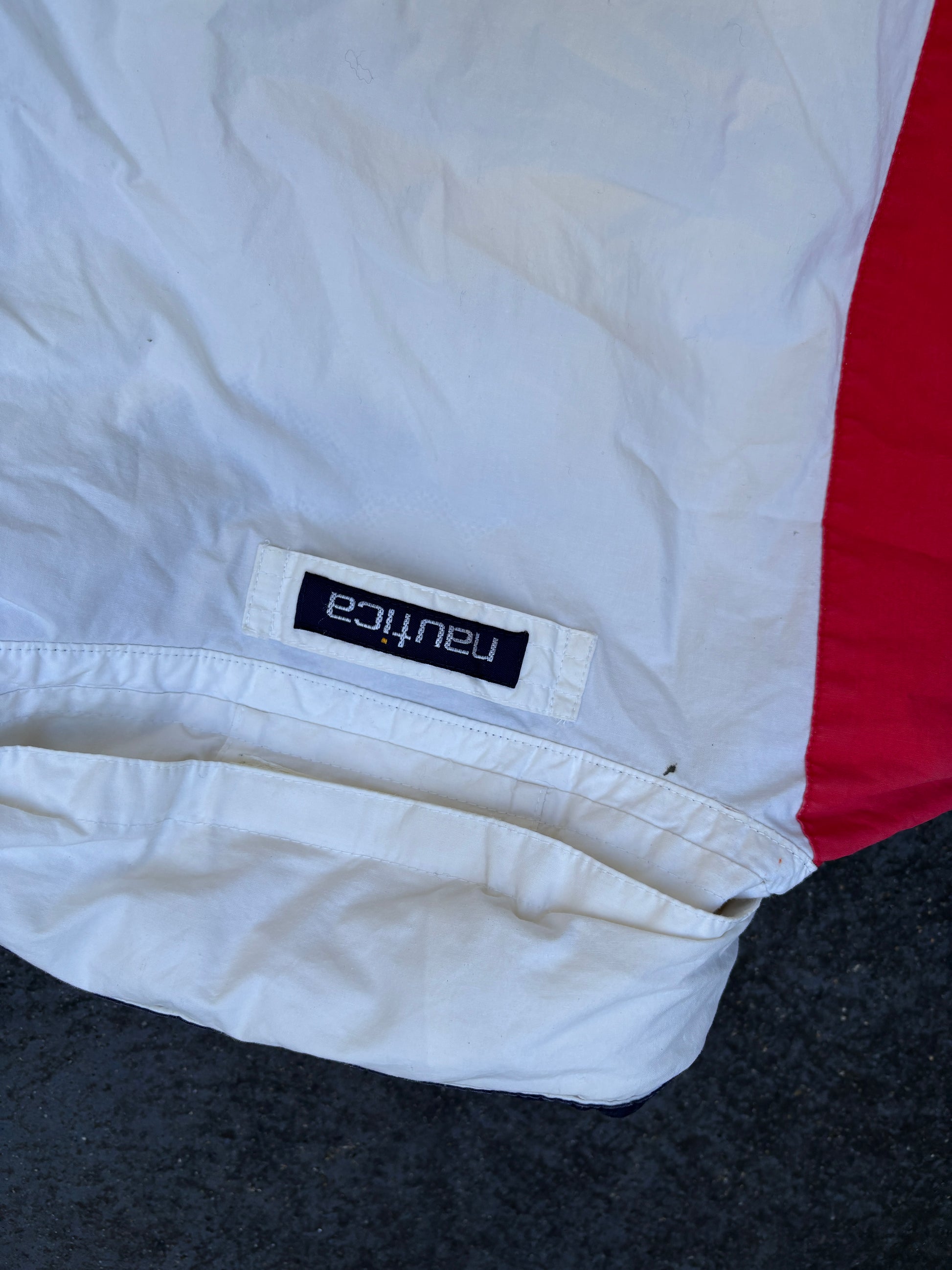 Vintage Y2K Nautica Sailing Jacket Size L Cream Red Spell Out Boxy Full Zip