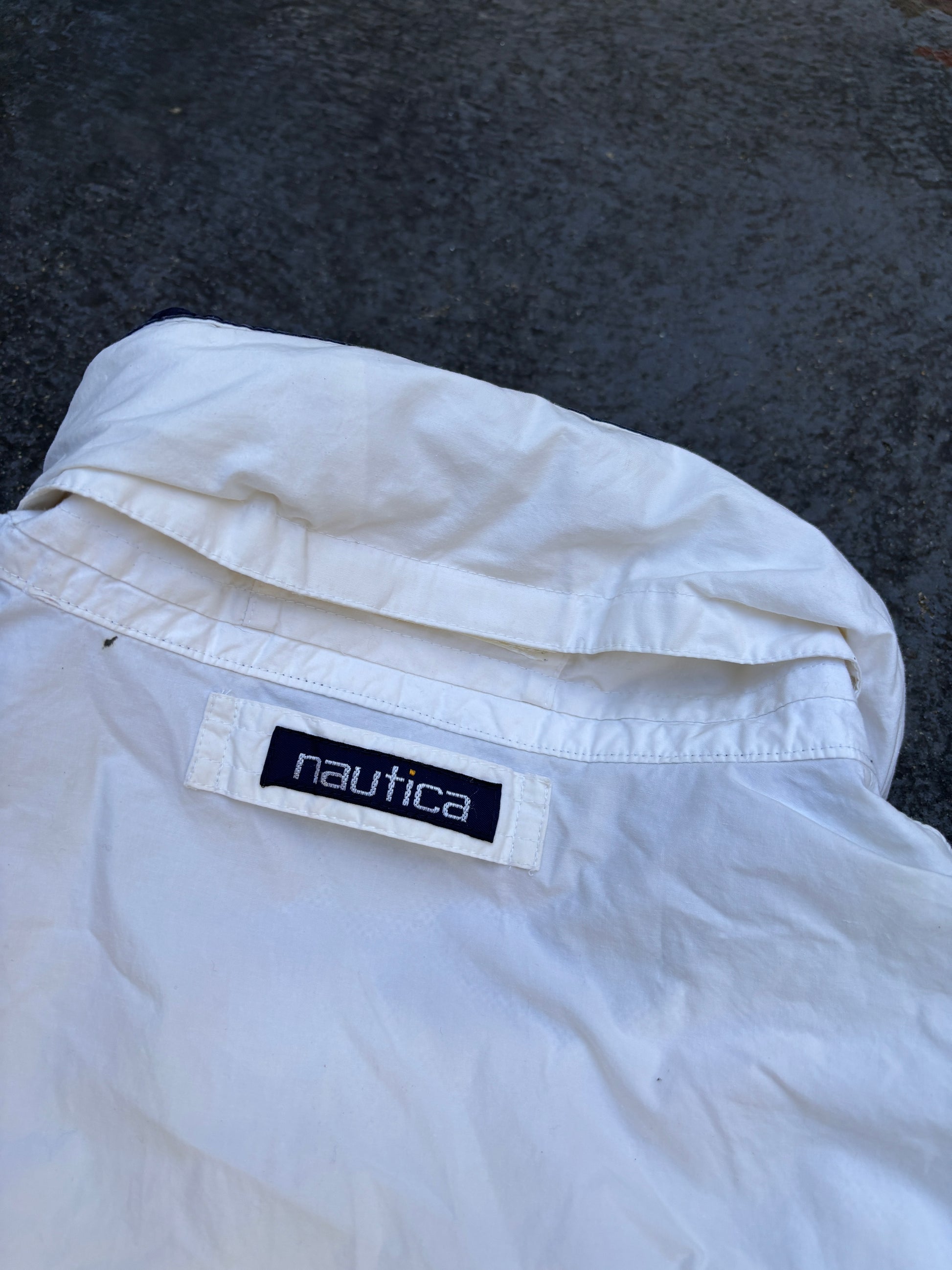 Vintage Y2K Nautica Sailing Jacket Size L Cream Red Spell Out Boxy Full Zip
