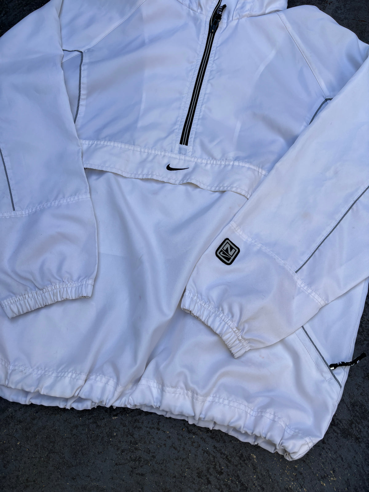 Vintage Y2K Nike 1/4 Zip Jacket Size L White Nylon Baggy Anorak Spell Out + Swoosh