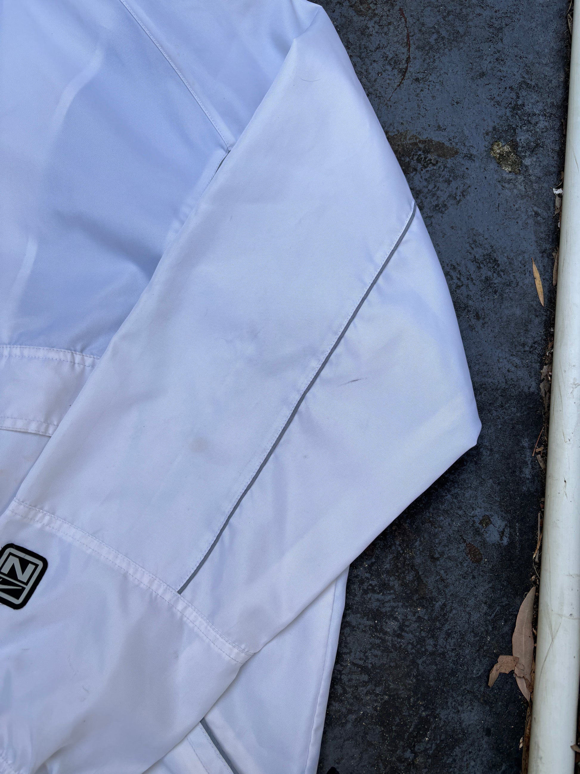 Vintage Y2K Nike 1/4 Zip Jacket Size L White Nylon Baggy Anorak Spell Out + Swoosh