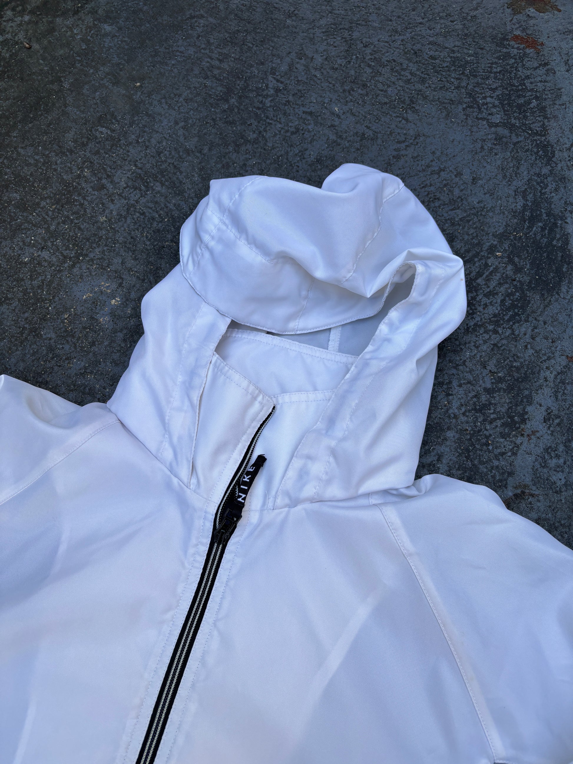 Vintage Y2K Nike 1/4 Zip Jacket Size L White Nylon Baggy Anorak Spell Out + Swoosh