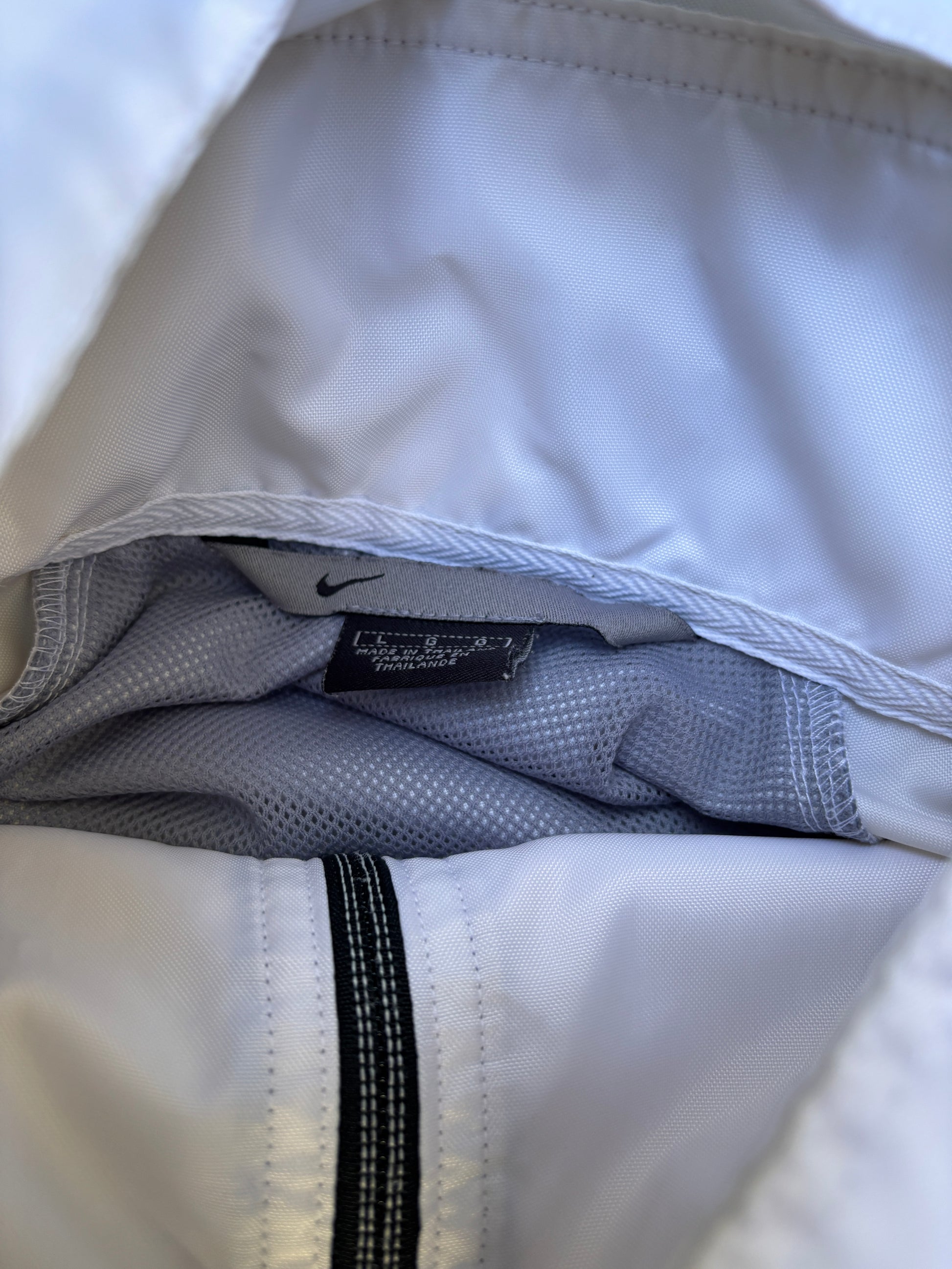 Vintage Y2K Nike 1/4 Zip Jacket Size L White Nylon Baggy Anorak Spell Out + Swoosh