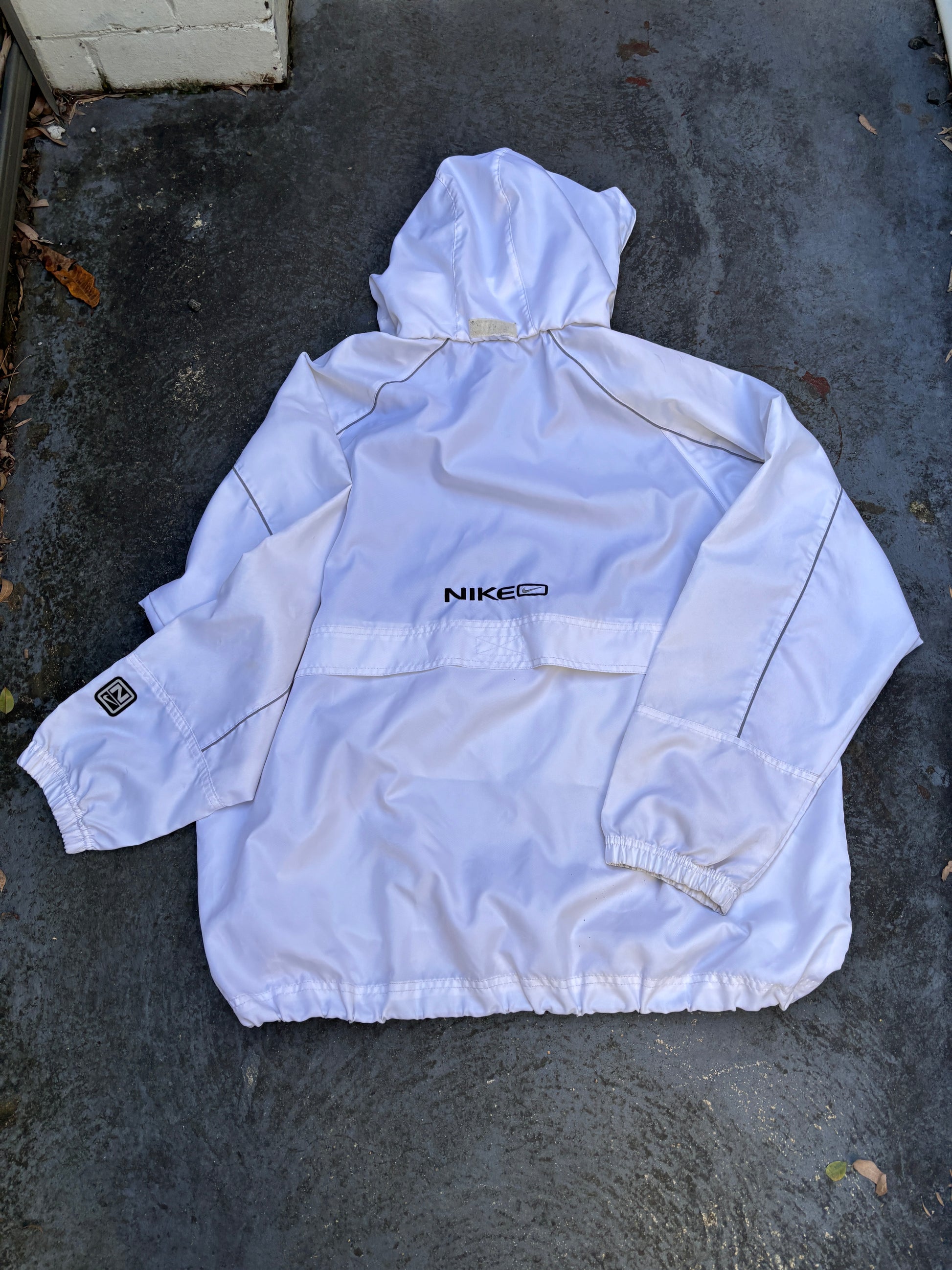 Vintage Y2K Nike 1/4 Zip Jacket Size L White Nylon Baggy Anorak Spell Out + Swoosh