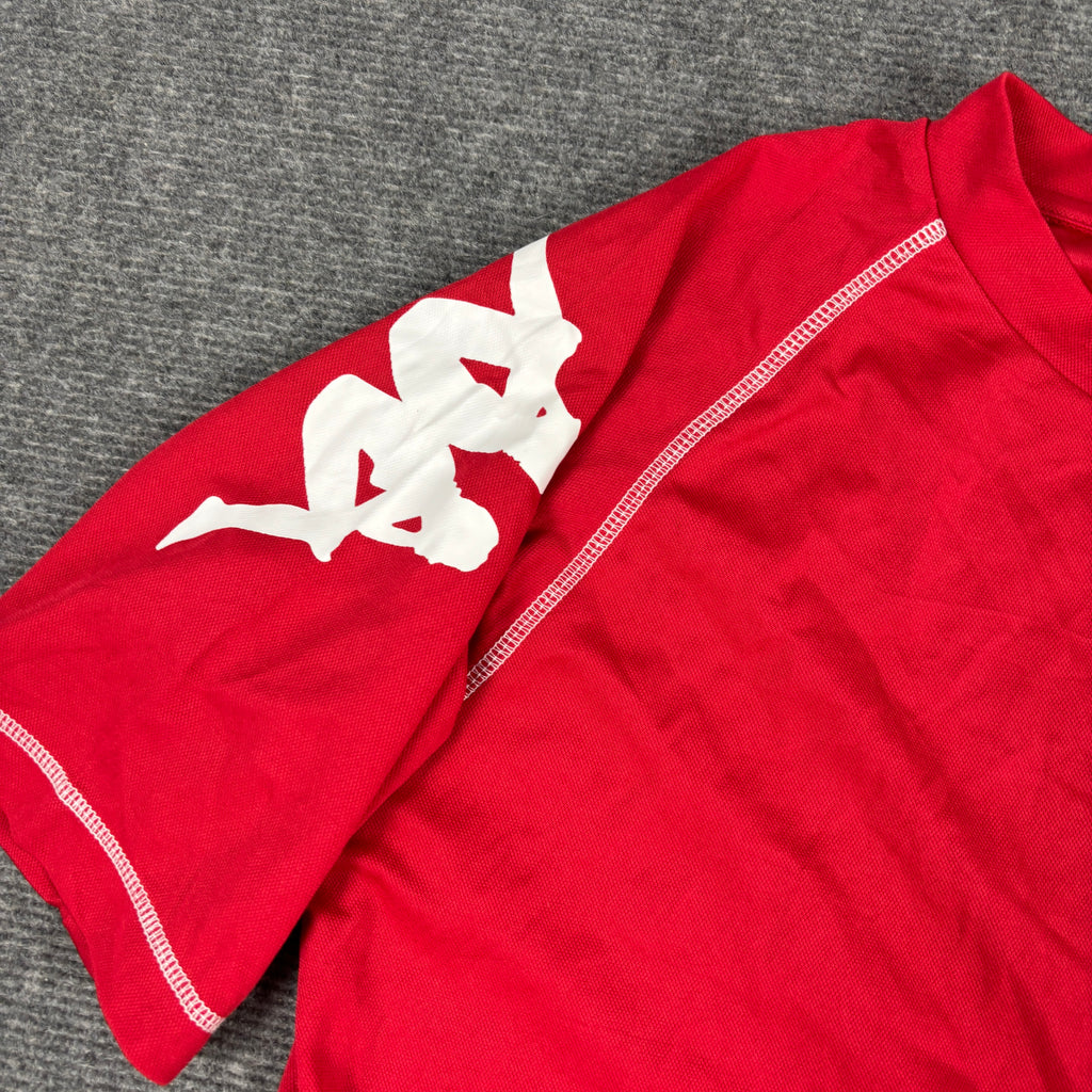Y2K Kappa Training T-shirt Men's Medium Red White Stitching Omini Logo Sleeves Activewear